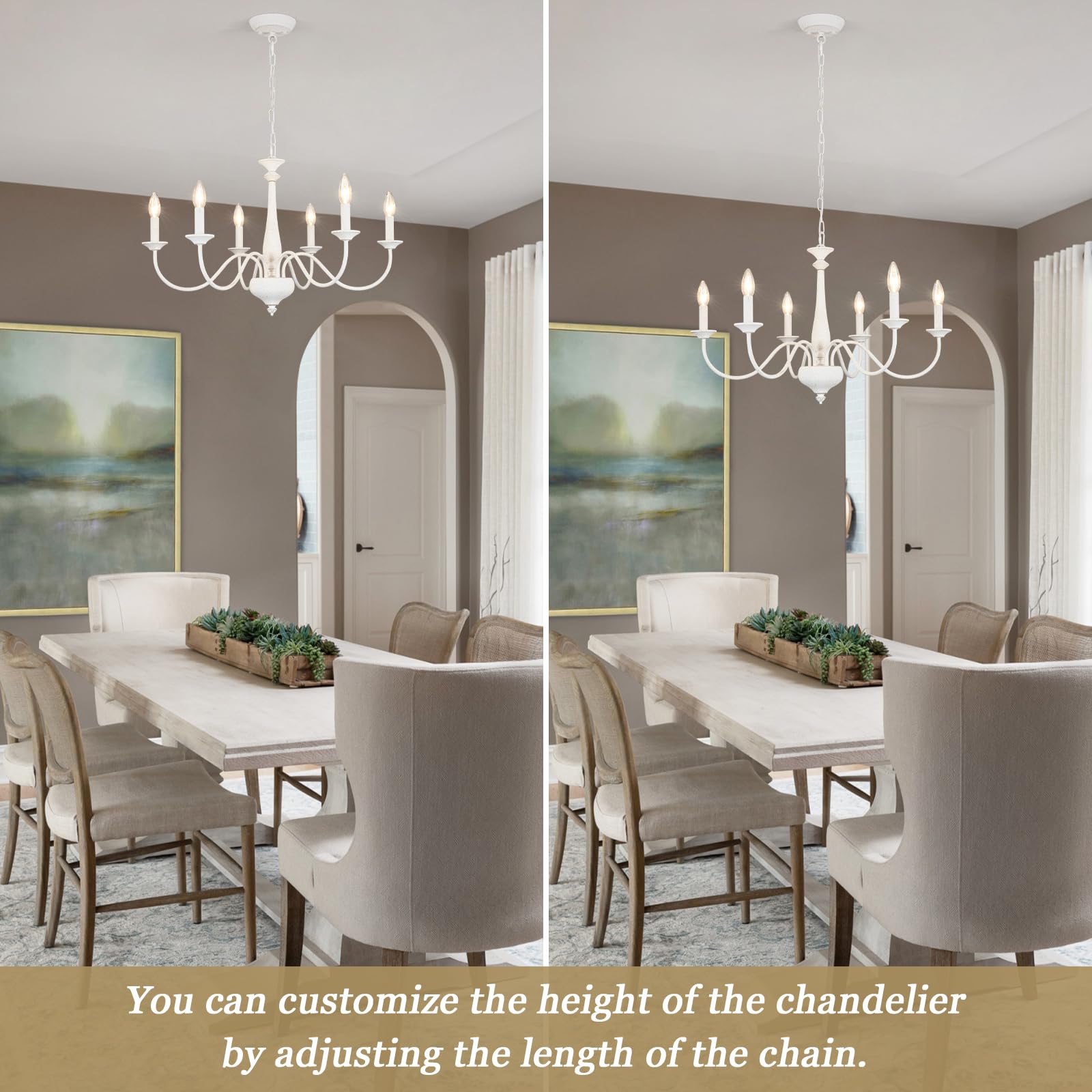 Generies Farmhouse Chandelier For Dining Room Light Fixture French Country Chandelier 6 Lights Rustic Kitchen Pendant Lights Whi