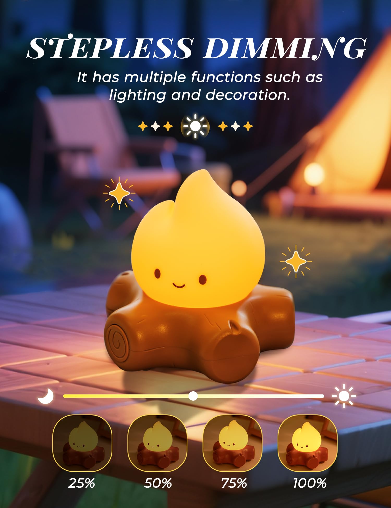 BANDIANCY Cute Campfire Night Light,Portable Rechargeable Lamp, Baby Night Light Nursery Decor, Stepless Dimmable LED Warm Yello