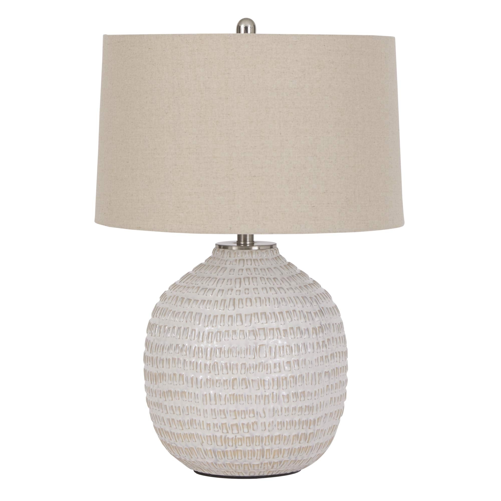 Signature Design by Ashley Ceramic Table Lamp, 26in Round, Textured, Beige, Model L100764