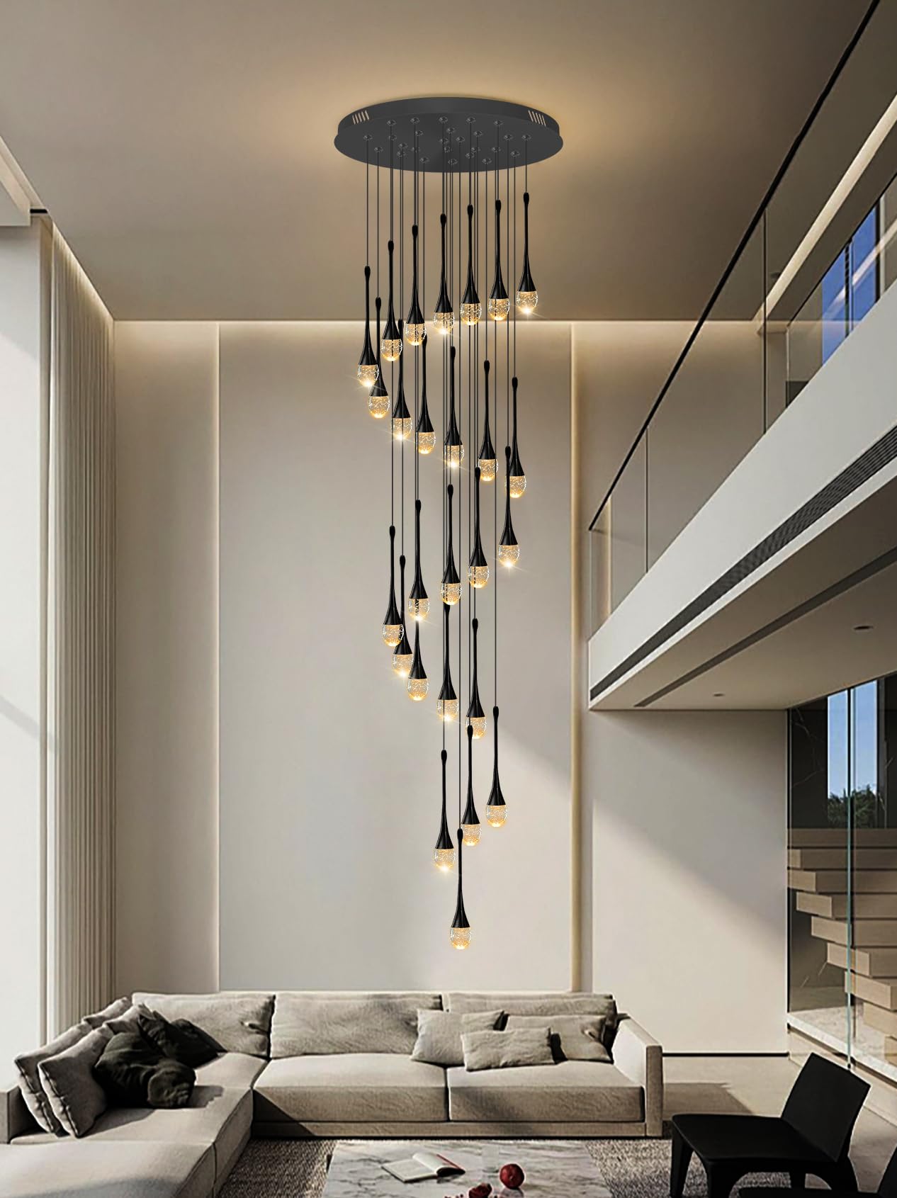 ykolupty 138" Long Spiral Crystal Chandelier, 26-Lights, Gold Raindrop Design, LED Dimmable, Model TP0038-26H, Black