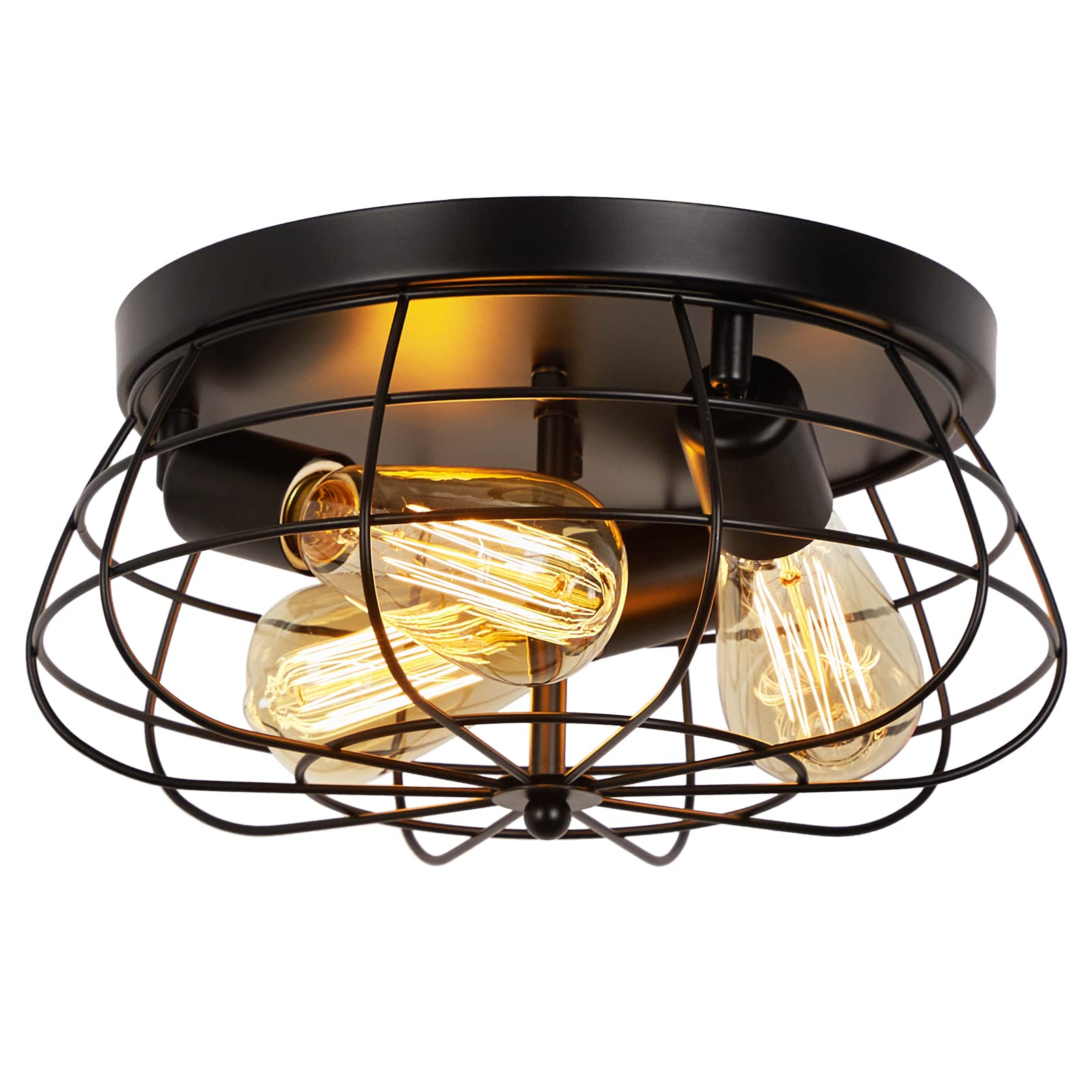 Foucasal Farmhouse Flush Mount Ceiling Light Black Ceiling Light Fixtures 3-Light Industrial Flush Mount Ceiling Light Metal Cag