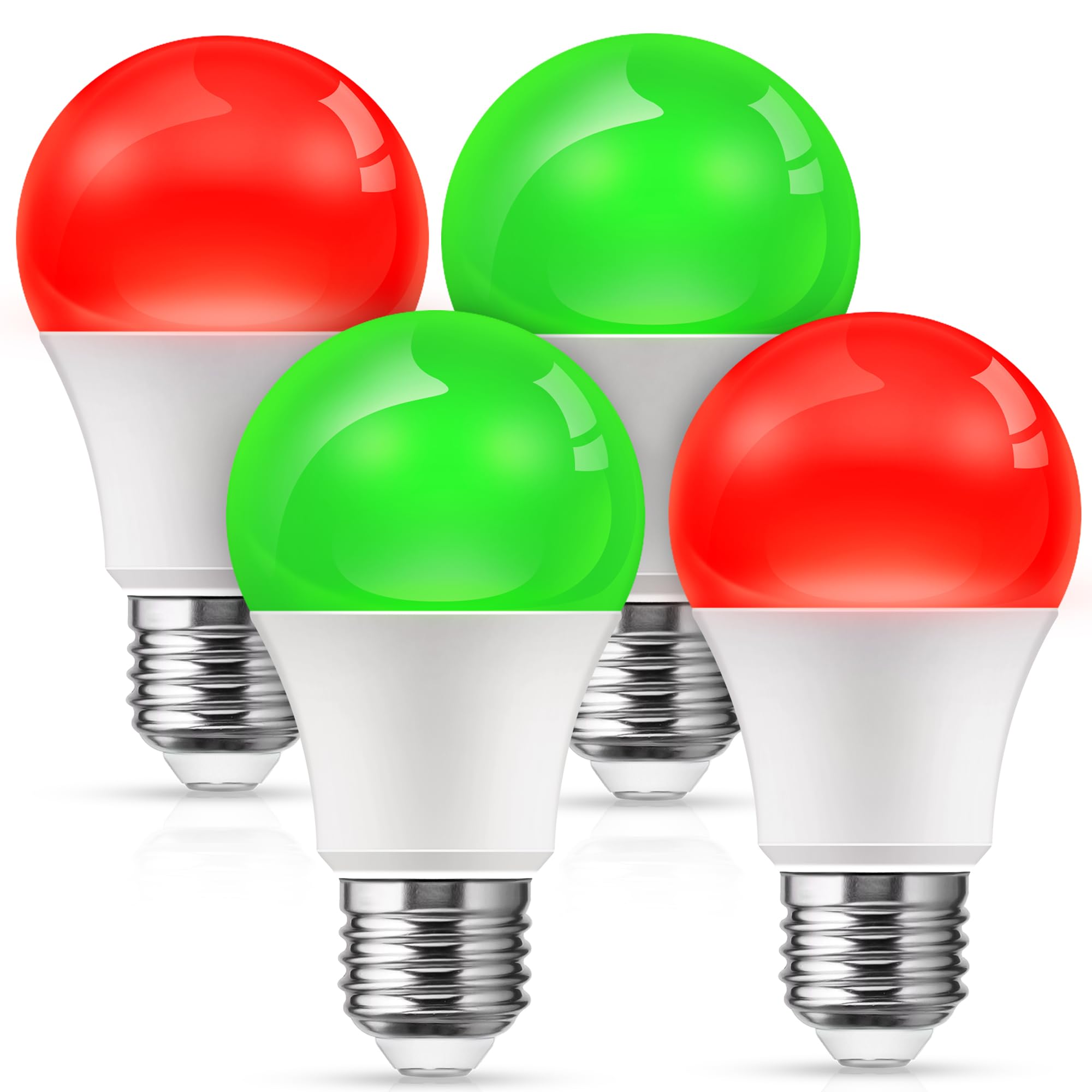 Lohas Red Green Light Bulbs Outdoor, Christmas Dusk To Dawn Sensor A19 Porch Lights 40W Equivalent, 6W Red Green Colored Light B