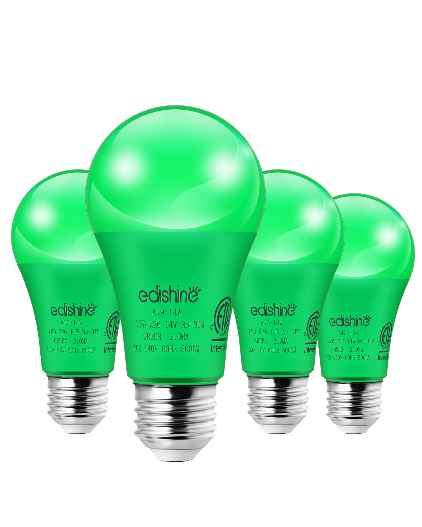 EDISHINE Green LED Light Bulbs, 14W Equivalent, E26 Base, 4 Pack for Christmas Decoration