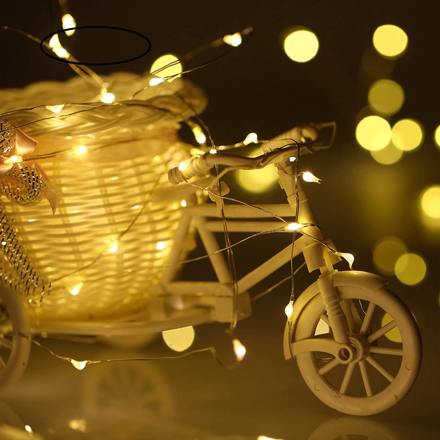 Mikasol Led String Lights, Mini Battery Powered Copper Wire Starry Fairy Lights, Battery Operated String Lights For Bedroom, Christmas, Parties, Wedding, Centerpiece, Decoration (10M/33Ft Warm White)