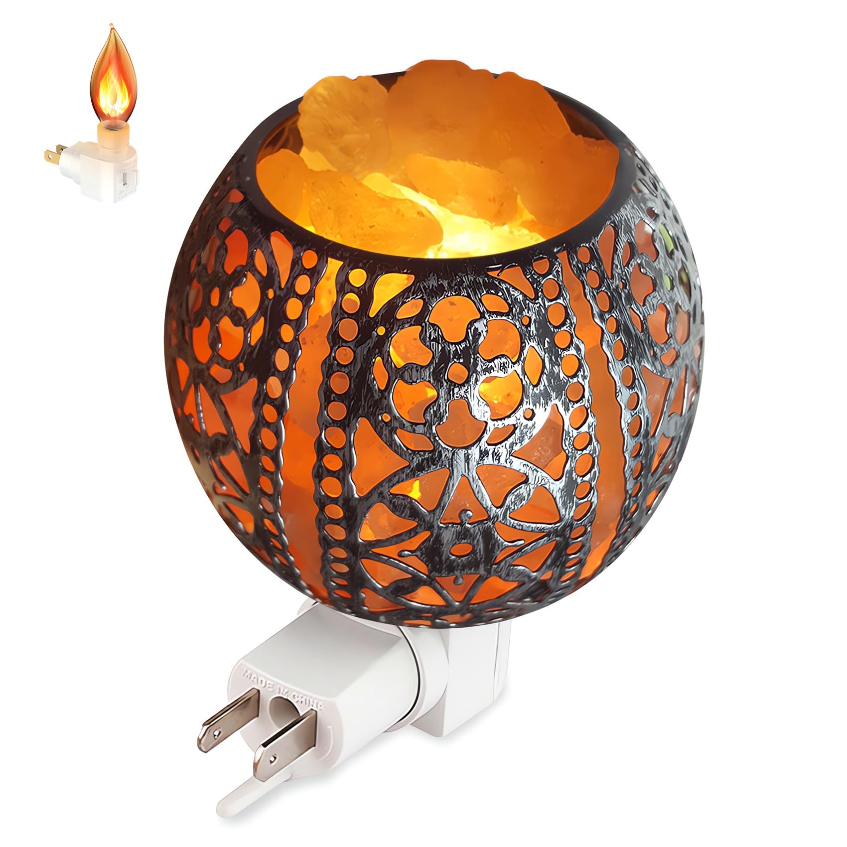IMY King Salt Night Light,Natural Wall Light Salt Lamp with 1 Bulbs, Himalayan Rocks Salt Lamp with Spherical Metal Basket Gift(