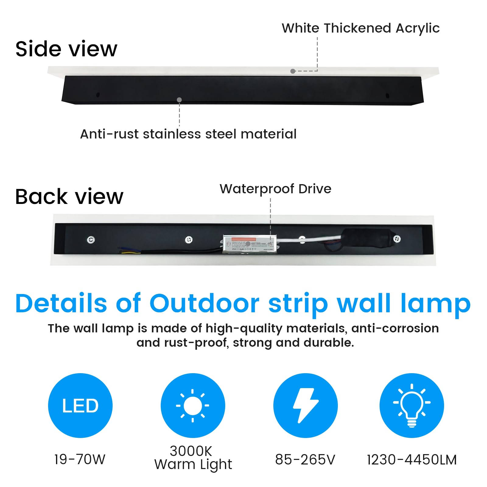 Niuzdu Modern Exterior Lights For House - 39.4Inch Long Strip Outdoor Porch & Patio Wall Light Fixture  Black Wall Mount Exterior Lighting Wall Sconce Outside Garage Lights For Courtyard  Corridor