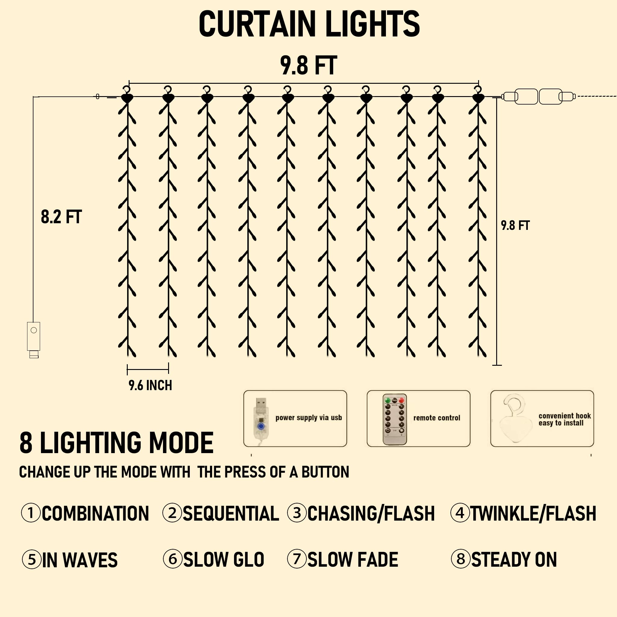 Funpeny Window Curtain String Lights, 300 Led 8 Lighting Modes Fairy Lights Usb Powered, Waterproof Lights For Christmas Bedroom Party Wedding Home Garden Wall Decorations, Warm White