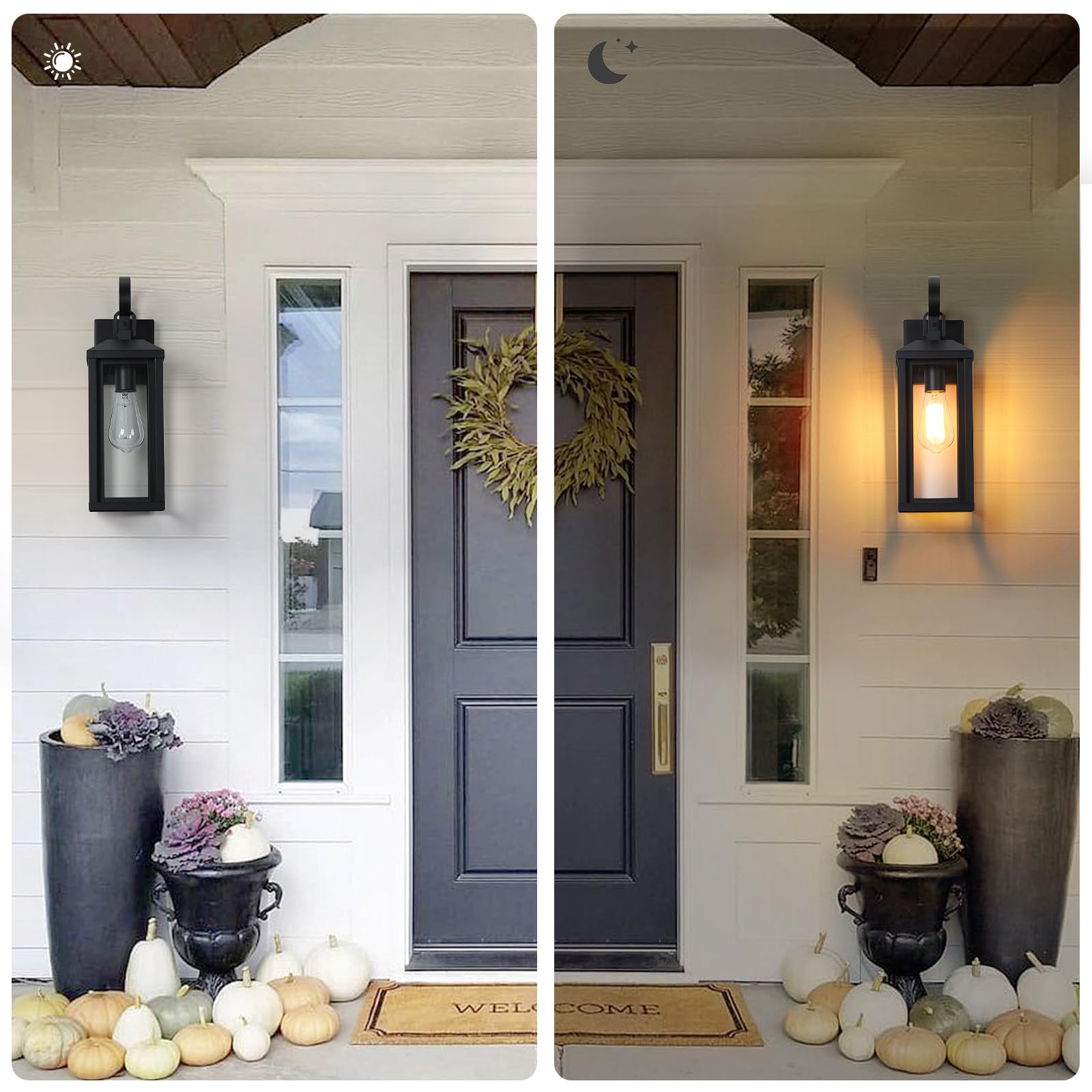 Snru Large Black Outdoor Wall Lights Exterior 2Pack, 16.8'' Waterproof Modern Front Porch Lights Outdoor Wall Sconces Lights Fix