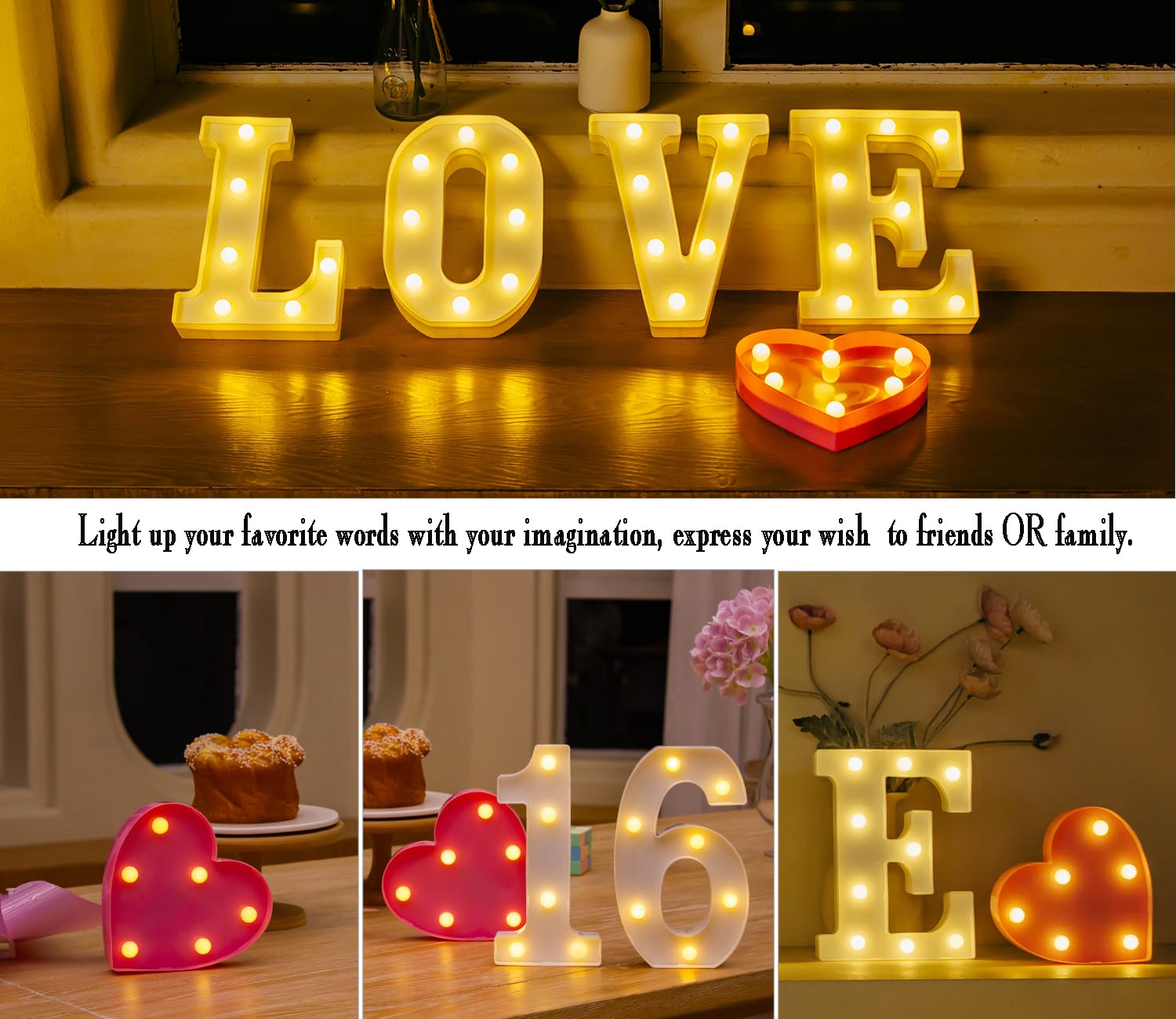 DyingSwan Small LED Marquee Letter Light - 6.5 Inch Pink Glitter Heart, Battery Powered Table Decor for Parties and Events