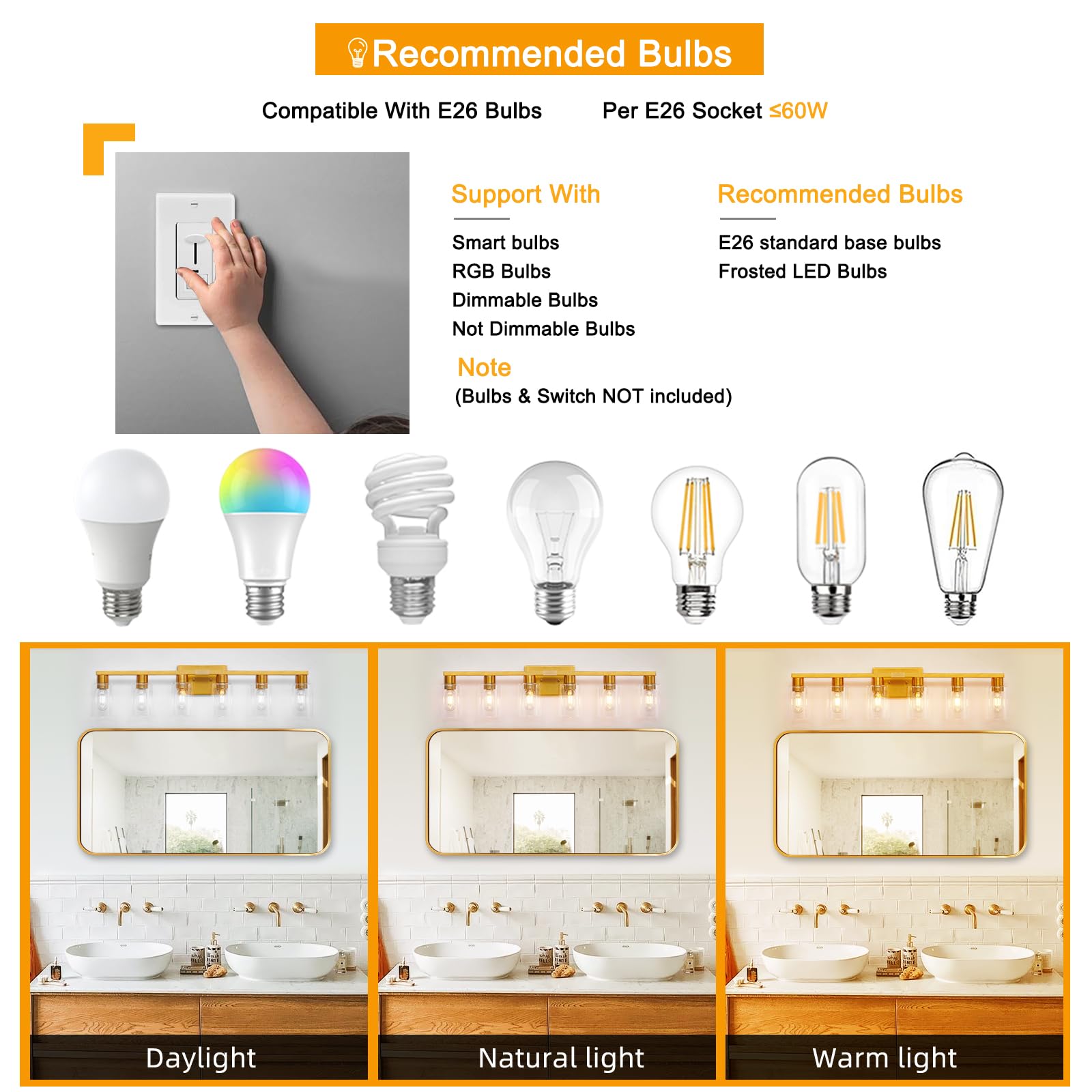 Hdasic 6 Light Bathroom Light Fixtures  Large Gold Bathroom Vanity Light With Clear Glass Shade  Brushed Brass Gold Bathroom Lighting Fixtures Over Mirror  Modern Wall Scones For Bedroom Living Room