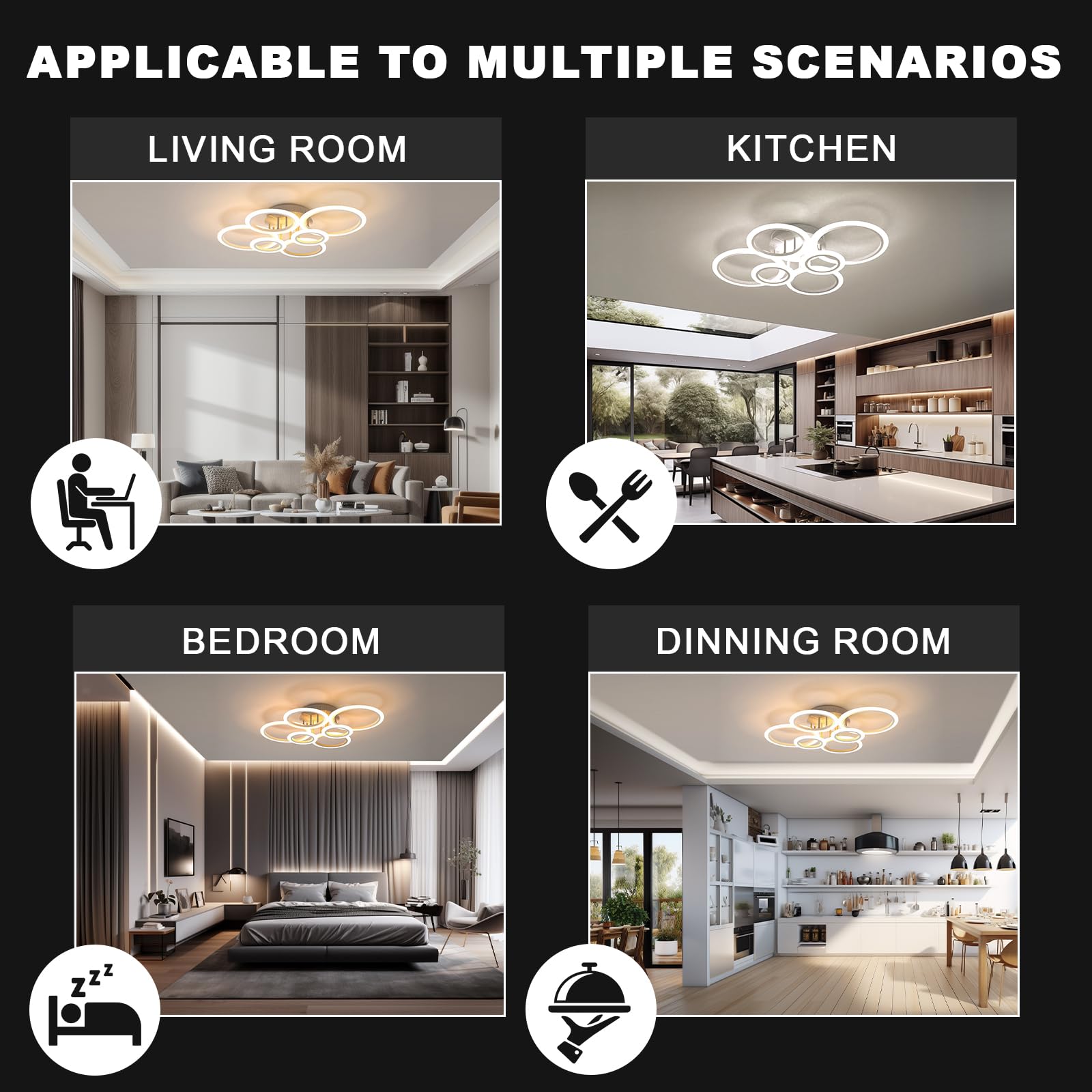 OUQI Modern LED Ceiling Light, 72W 6400LM, Dimmable 2800K-7000K, 31.5" Flush Mount Chandelier, White, 6