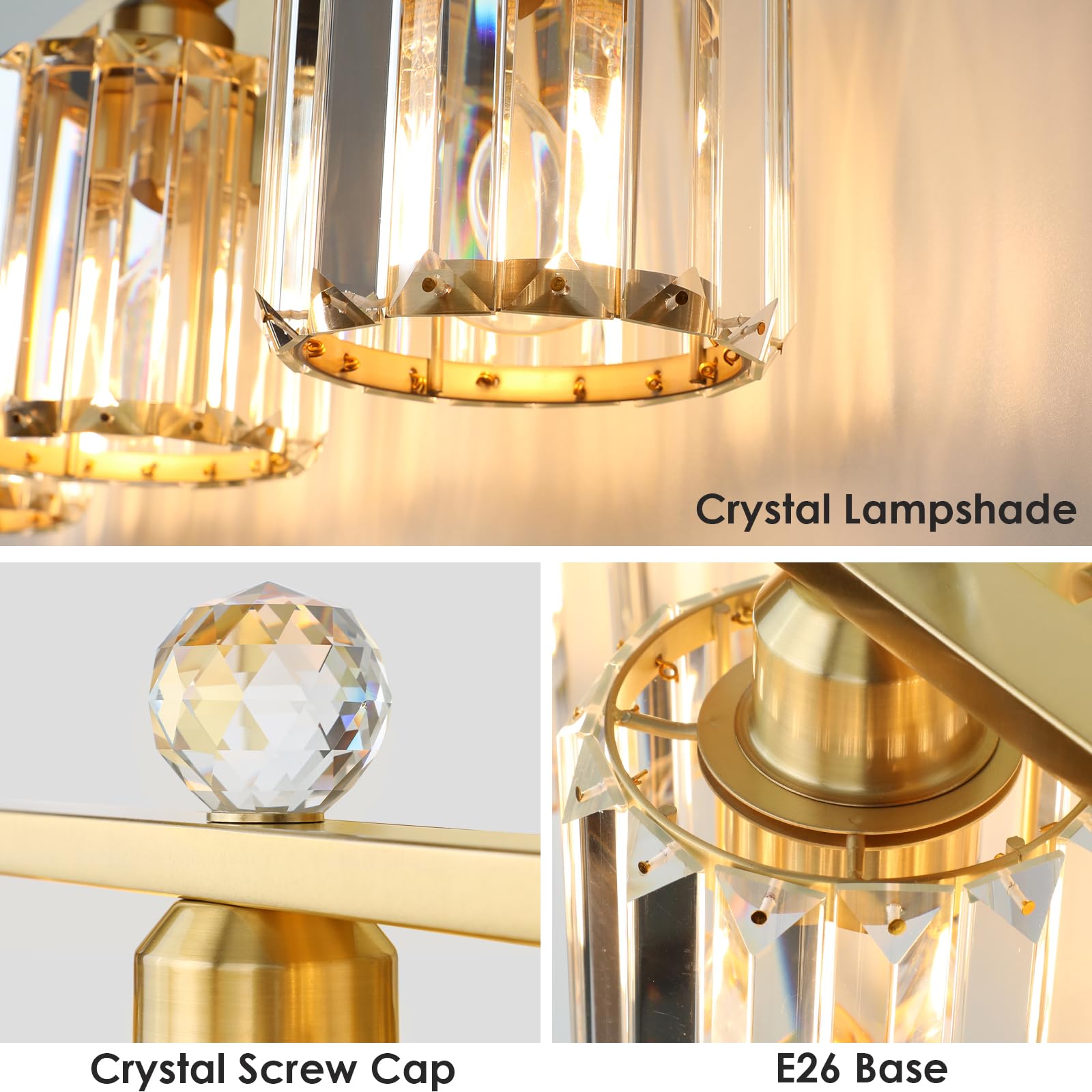 KunruiTAI 3-Light Gold Bathroom Vanity Light Fixture, K9 Crystal & Stainless Steel Wall Sconce for Mirror, Modern Design