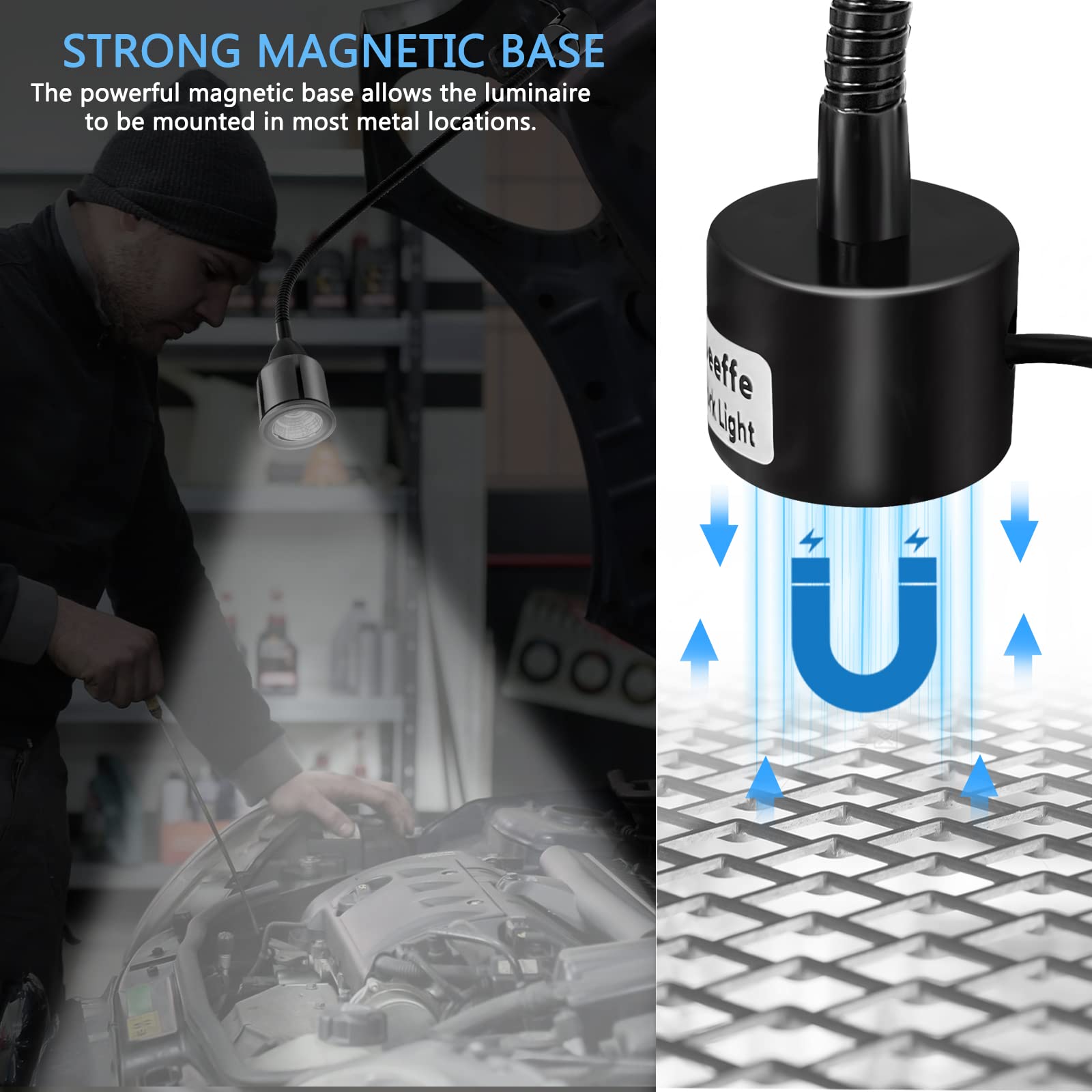 Deeffe Magnetic Led Work Light With Flexible Gooseneck And Magnetic Base, Magnetic Led Lamp 750 Lumen For Workshop, Lathe, Sewin