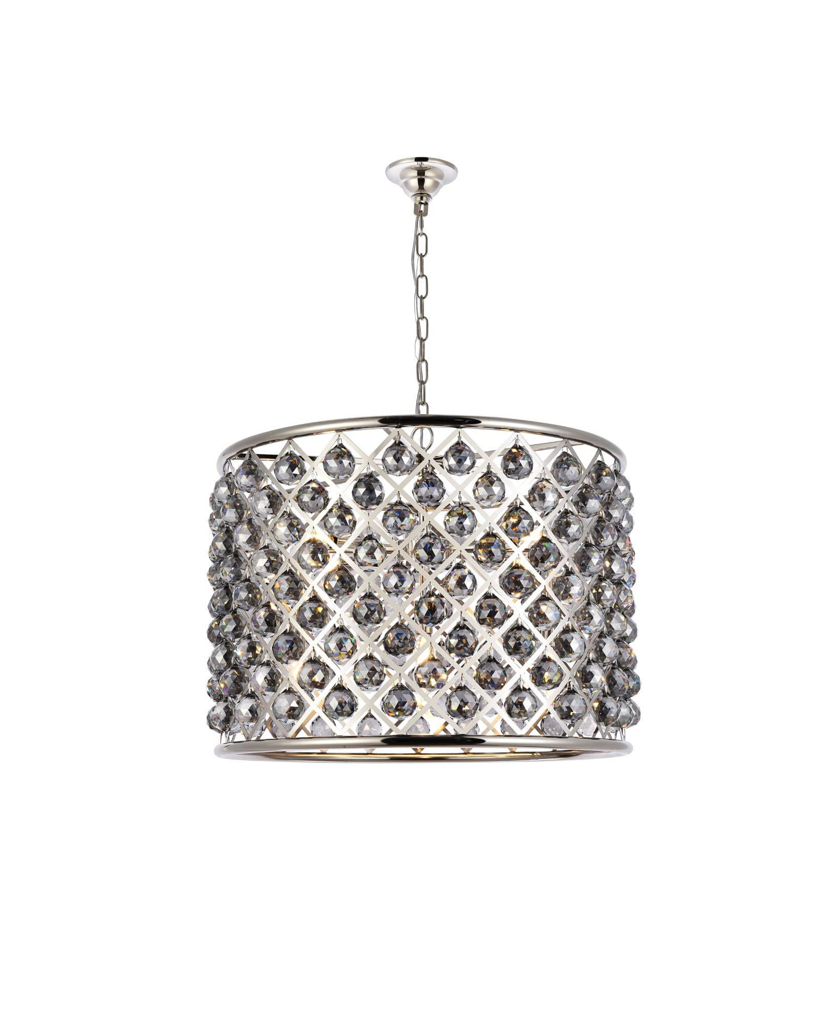 Elegant Lighting 8-Light Pendant Lamp Polished Nickel Metal 27.5inx27.5inx21in Model 1206D27PN-SS/RC Royal Cut Silver Shade Crystals