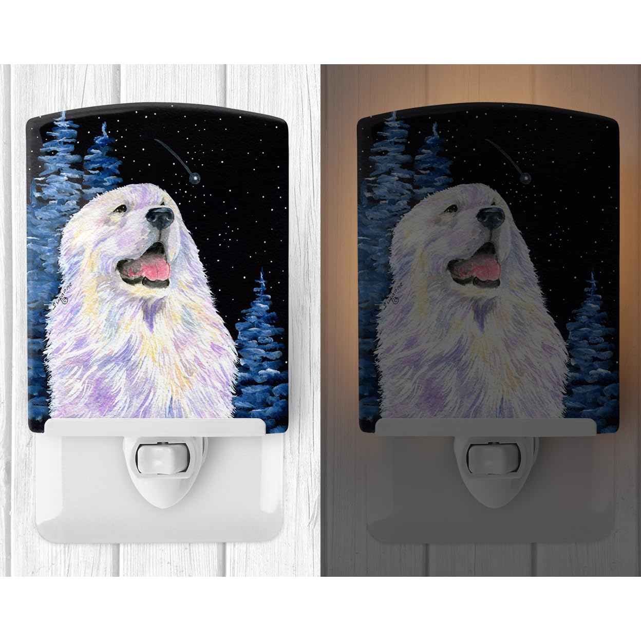Carolines Treasures Ceramic Night Light, Starry Night Great Pyrenees, UL-Certified, 6x4x3 inches, Multicolor, Model SS8466CNL