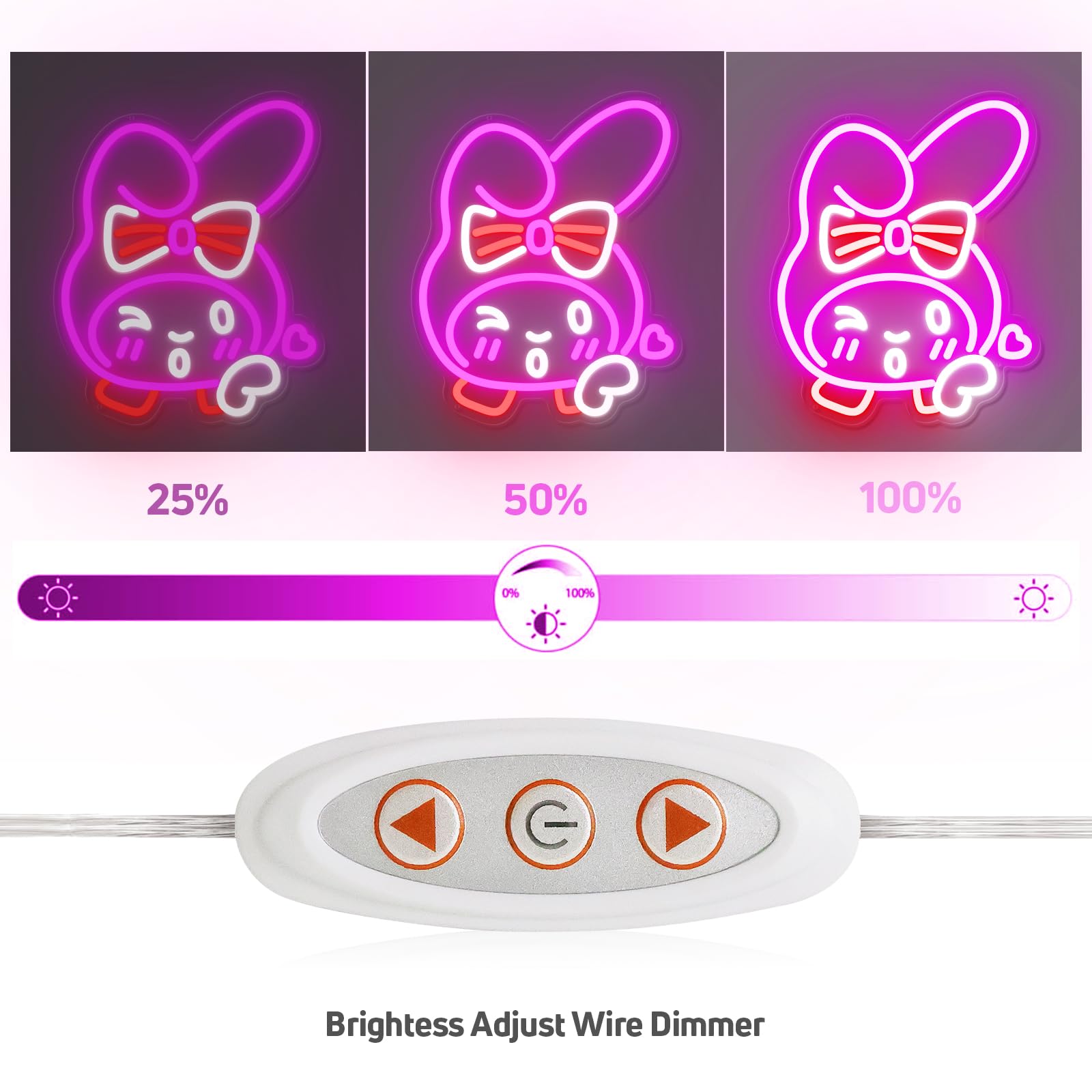 KiMineon My Melody LED Light Sign, Neon Wall Decor, 14in Acrylic, Pink, Model Melody-Cute-14