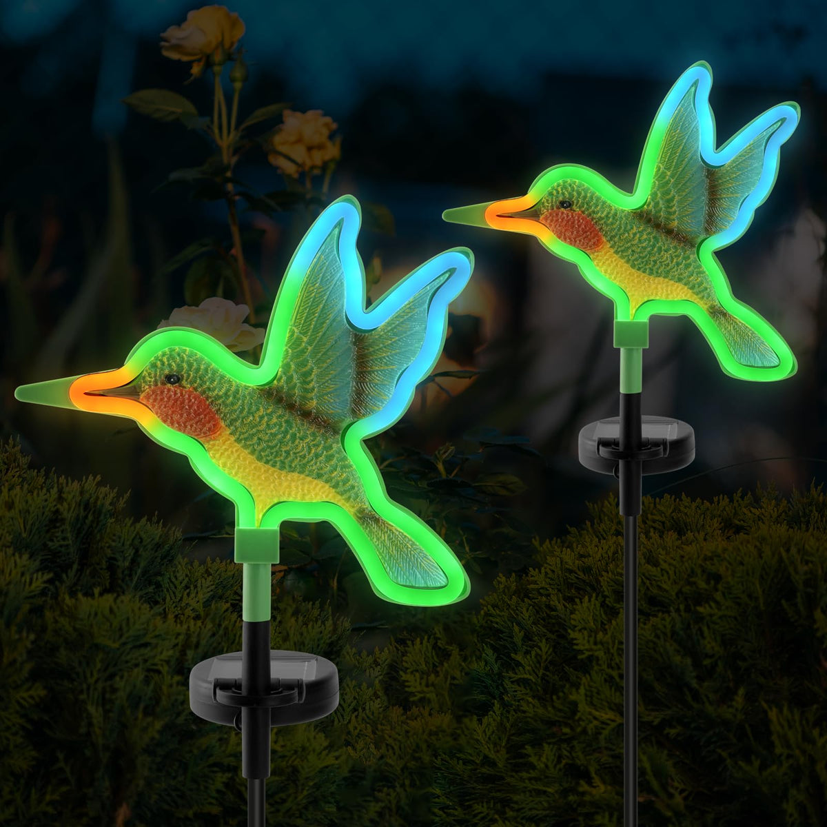 TopRuifeng Solar Hummingbird Garden Lights for Outside,Solar Garden Lights, Outdoor Waterproof Garden Decor,LED Hummingbirds Lig
