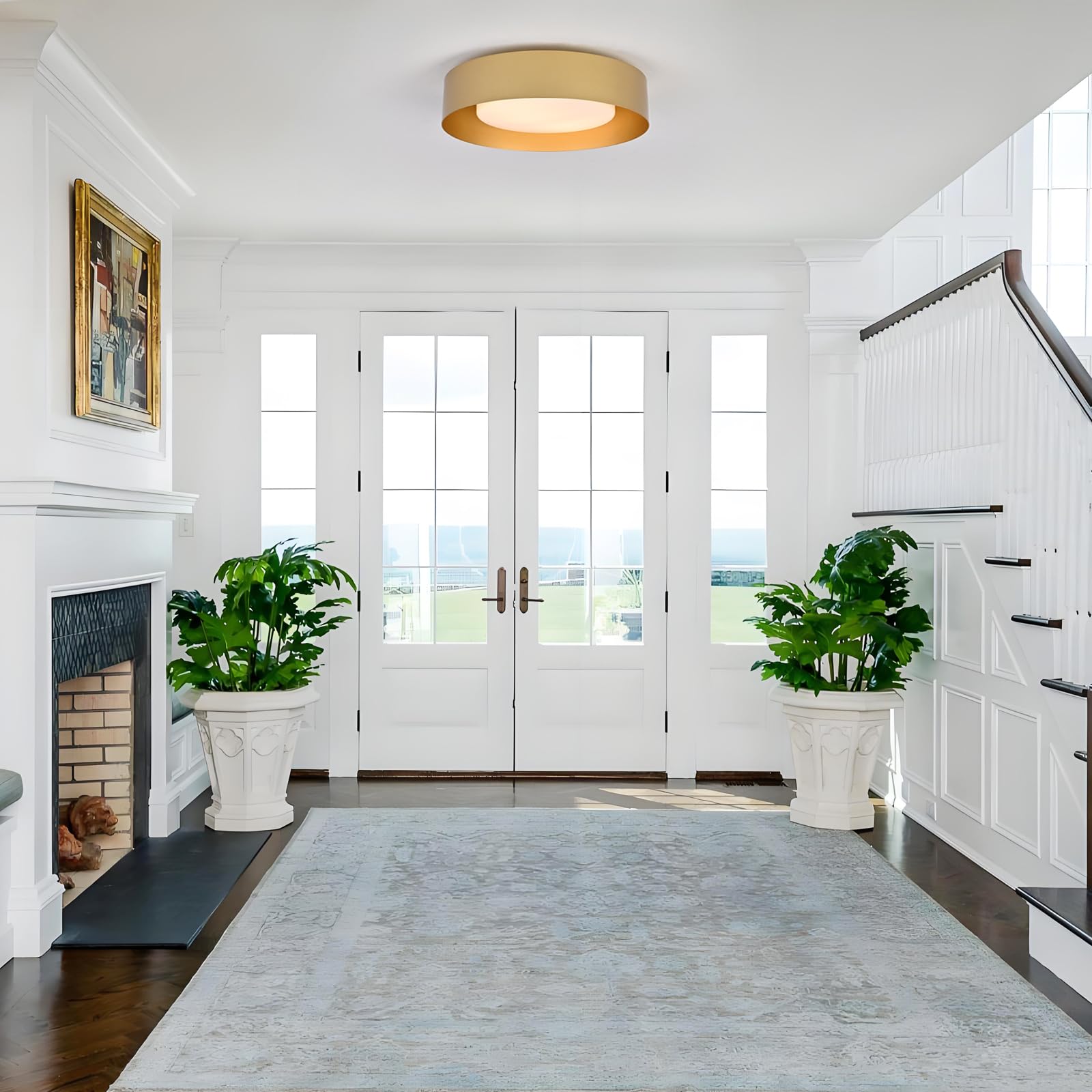 Mivenda Modern Flush Mount Ceiling Light Minimalist Close To Ceiling Lighting Fixture Gold Circular Ceiling Lamp For Bedroom Dining Room Entry Hallway Balcony  Bathroom (16.5)