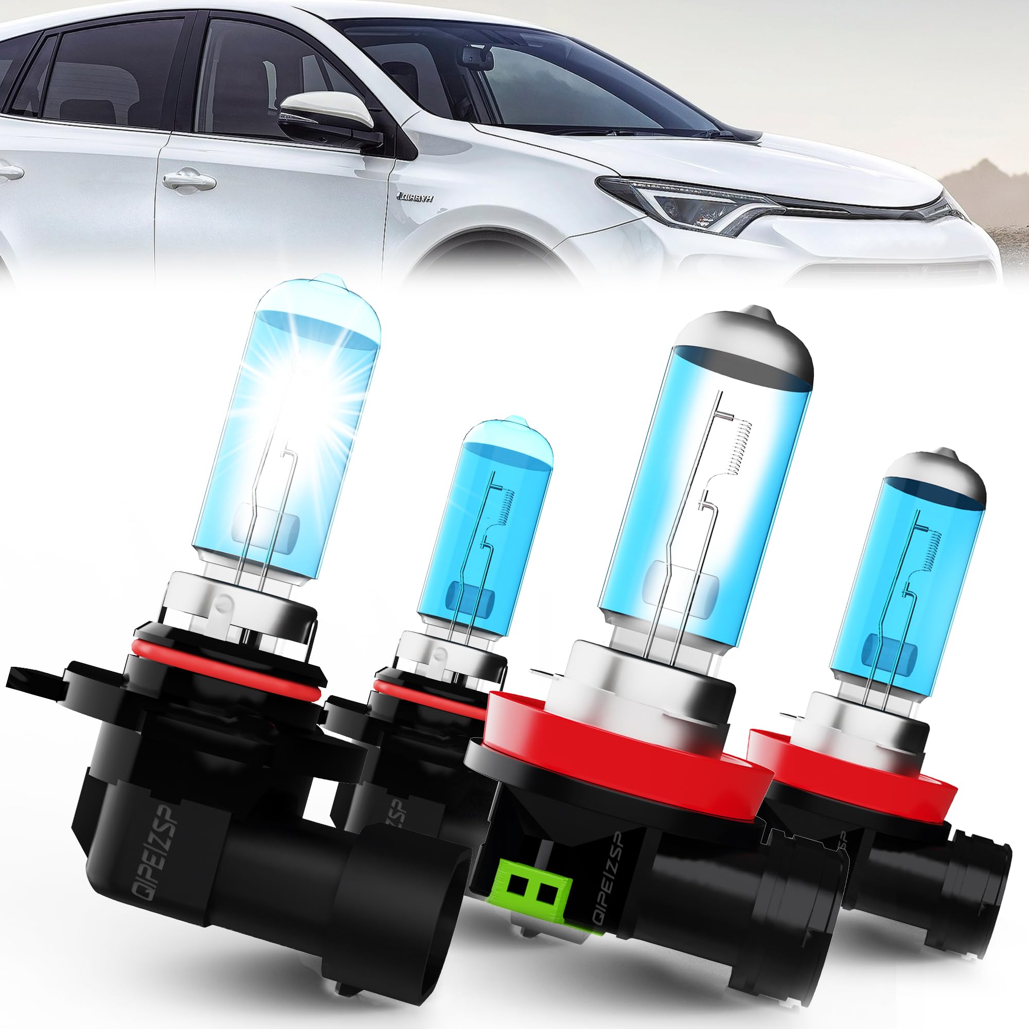 QIPEIZSP Headlight Bulbs compatible with TOYOTA RAV4 (2016 2017 2018) 9012 High/Low Beam Lights + h11 Halogen Fog Lights, Pack o
