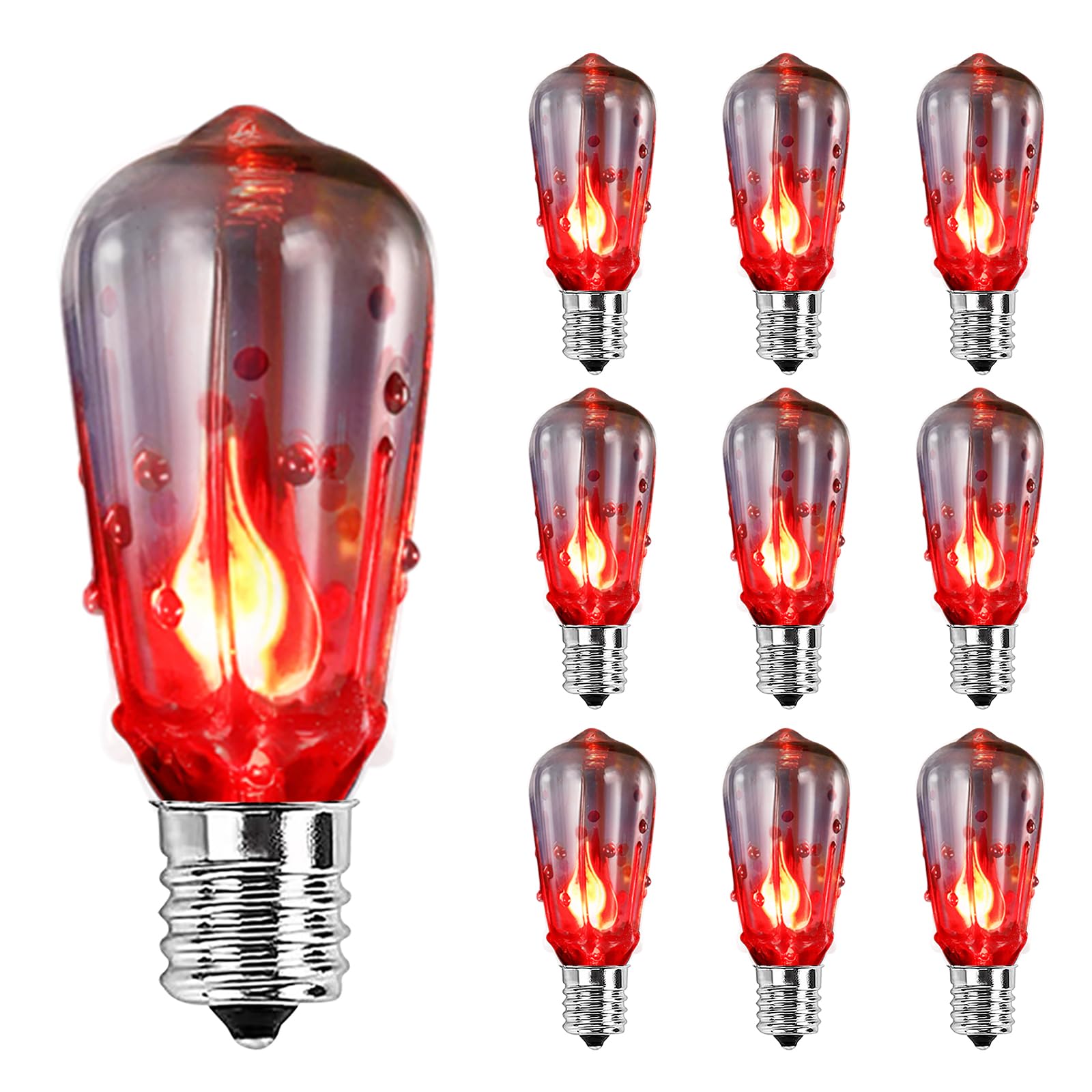 Halloween St40 Light Bulbs, St40 Clear Flickering Replacement Bulbs With E17 Intermediate Base Edison Bulbs For St40 Halloween Outdoor Patio Backyard String Lights-10 Pack