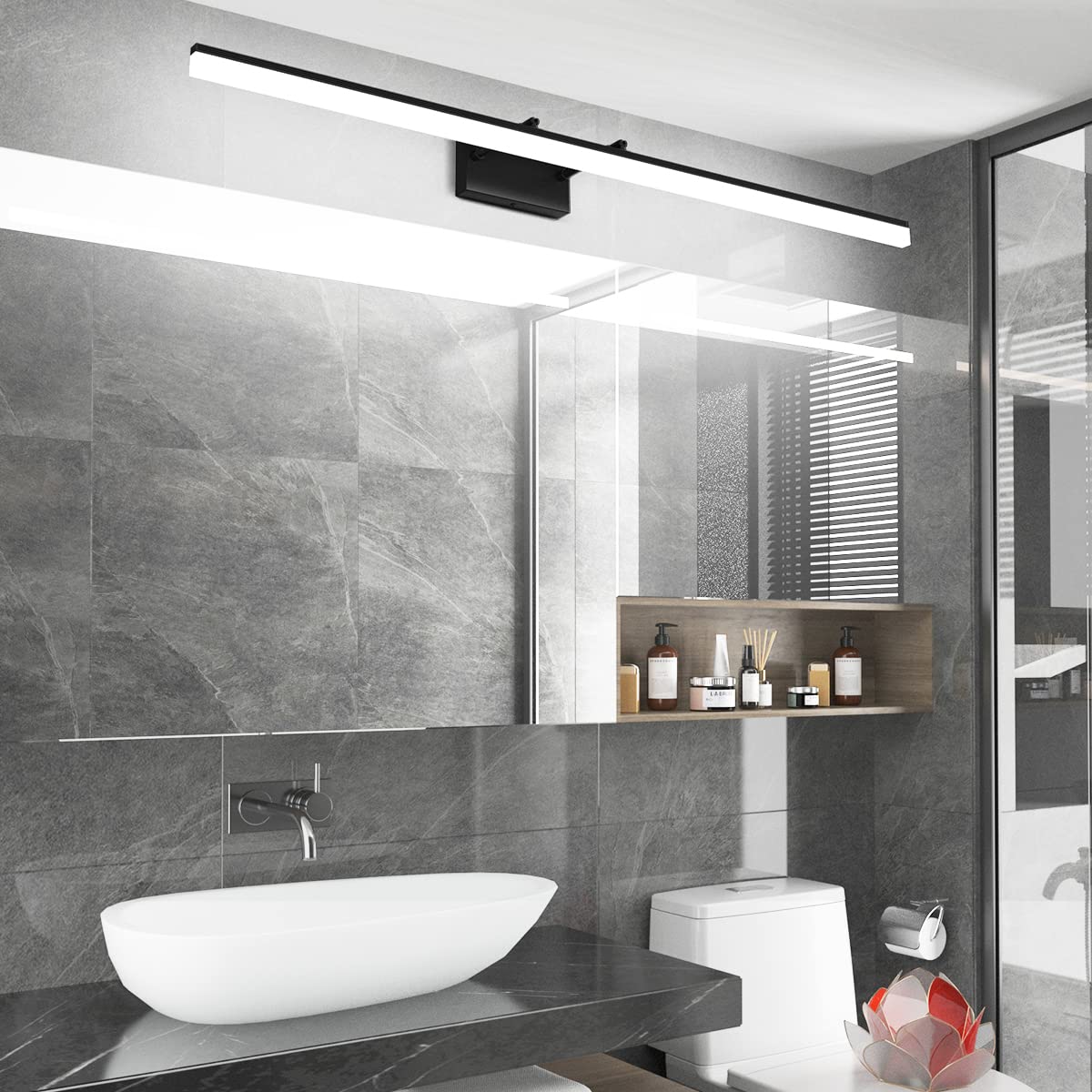 Aipsun 48" Black LED Vanity Light - Modern Adjustable Bathroom Lighting, Model 6480, Premium Aluminum, Rotatable Design