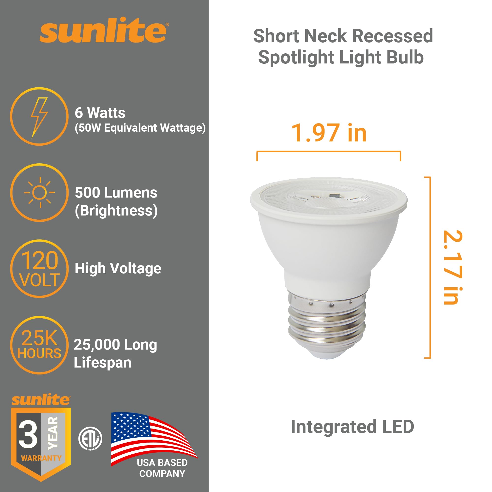 Sunlite LED PAR16 Dimmable Spotlight Bulb, 7W (50W Halogen Replacement), 500 Lumens, E26 Base, 4000K Cool White, 12-Pack