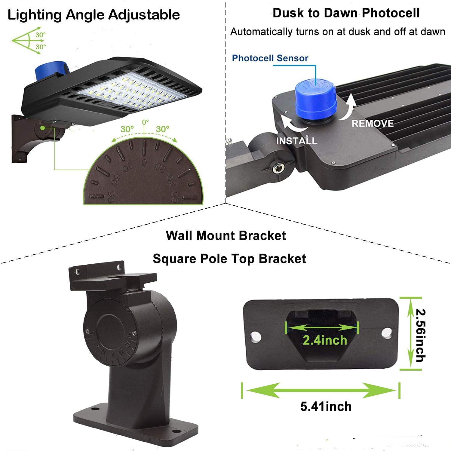 LEDMO 150W LED Parking Lot Lighting, Adjustable Shoebox Light, Brown, IP65 Waterproof, Dusk to Dawn, Model 293