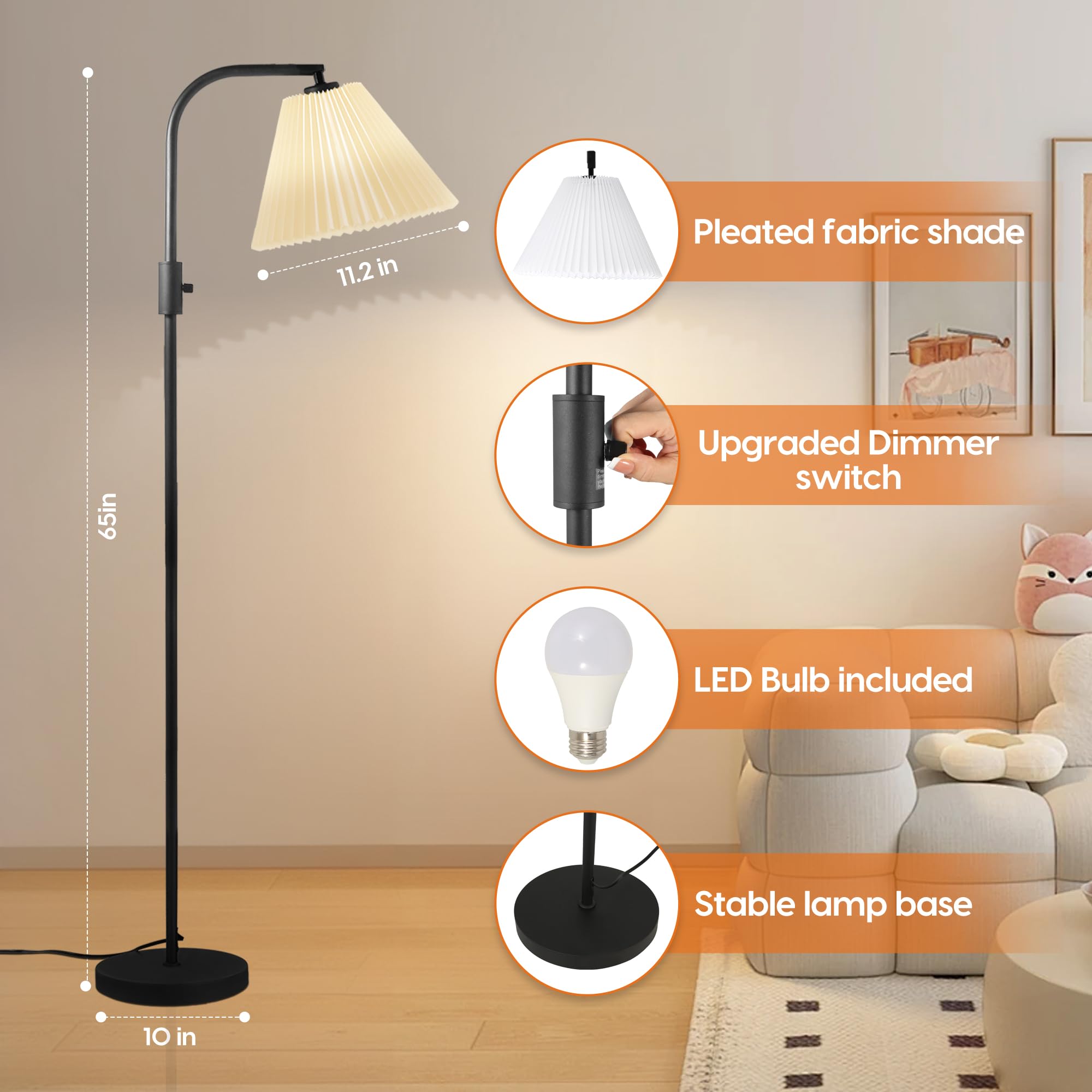 COFF Dimmable Arc Floor Lamp with 1000 Lumens LED Edison Bulb, Modern Tall Pole Lamp for Living Room, Bedroom, Office - White