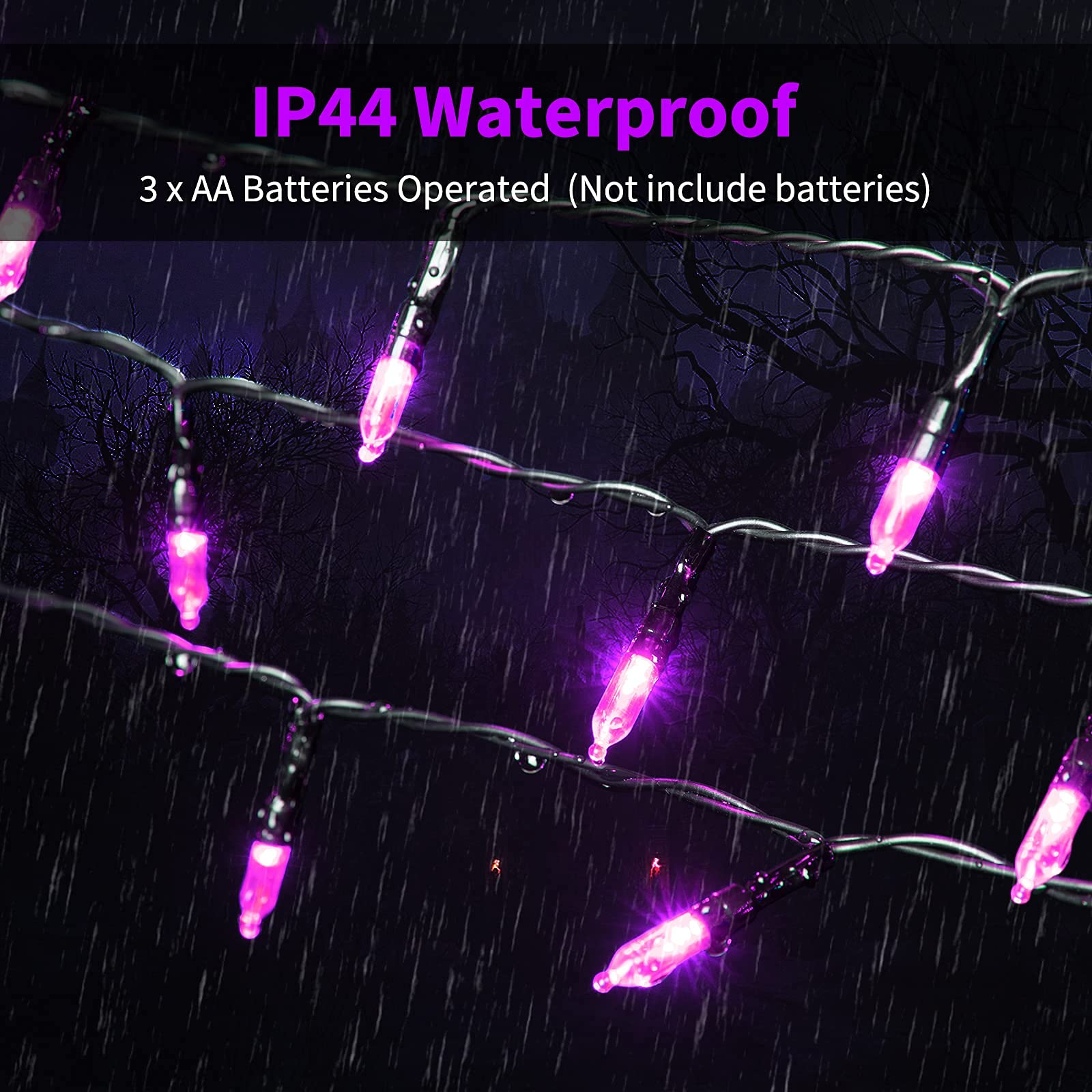 Christamas Decorations Purple String Lights Battery Operated 17.8 Feet 50 LED 2 Pack Waterproof Mini Fairy Lights with 8 Lightin