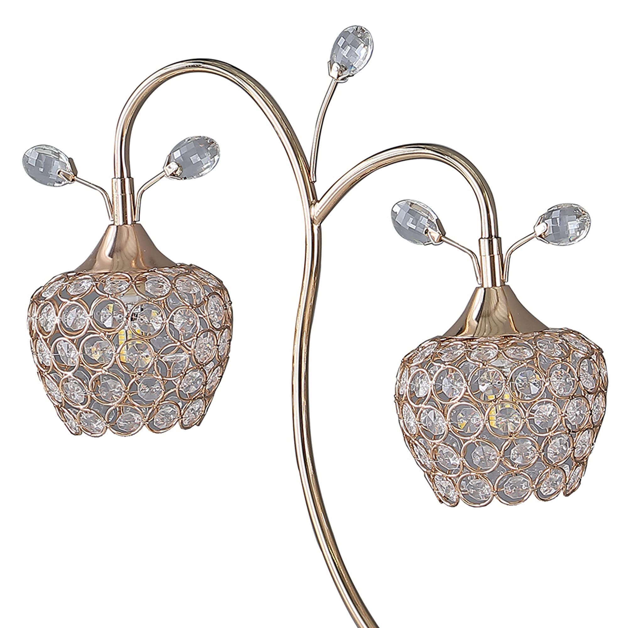 Benjara Bm233923 17.25 X 6.25 X 13 In. Floral Tree Design Metal Table Lamp With Dome Shade & Crystals Gold