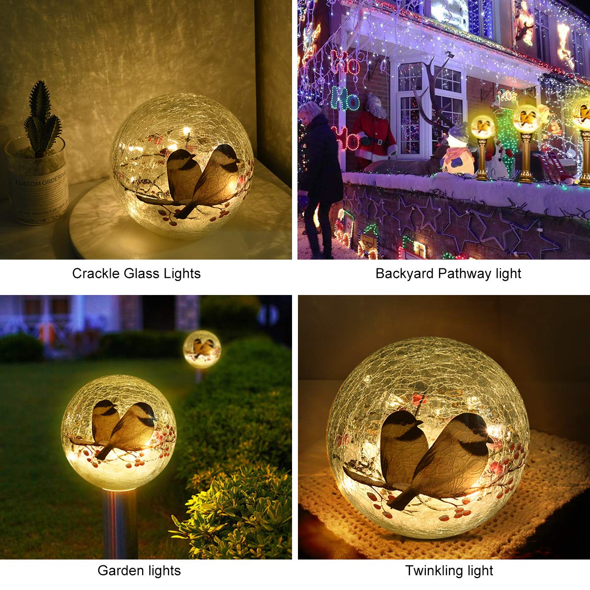 Idealxmas Glass Birds Pattern Led Light - Wireless  le Glass Night Lamp, Warm White, Clear, 1 Birdsball For Bedroom & Garden Decor
