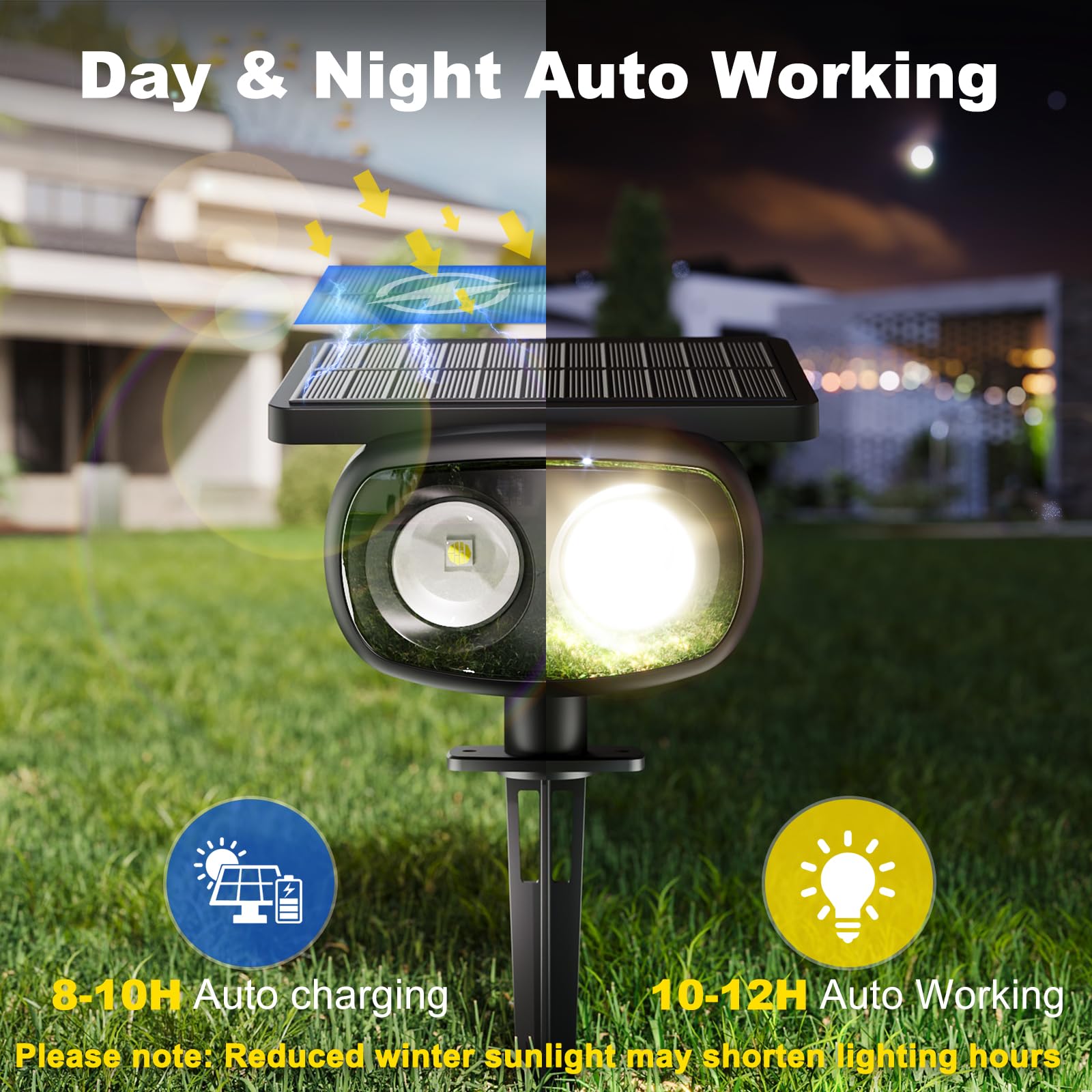 MOFOYEAH Solar Spot Lights 4 Pack, Waterproof IP68, Super Bright 9 Colors, Adjustable Brightness, Black, Model SN-DCD