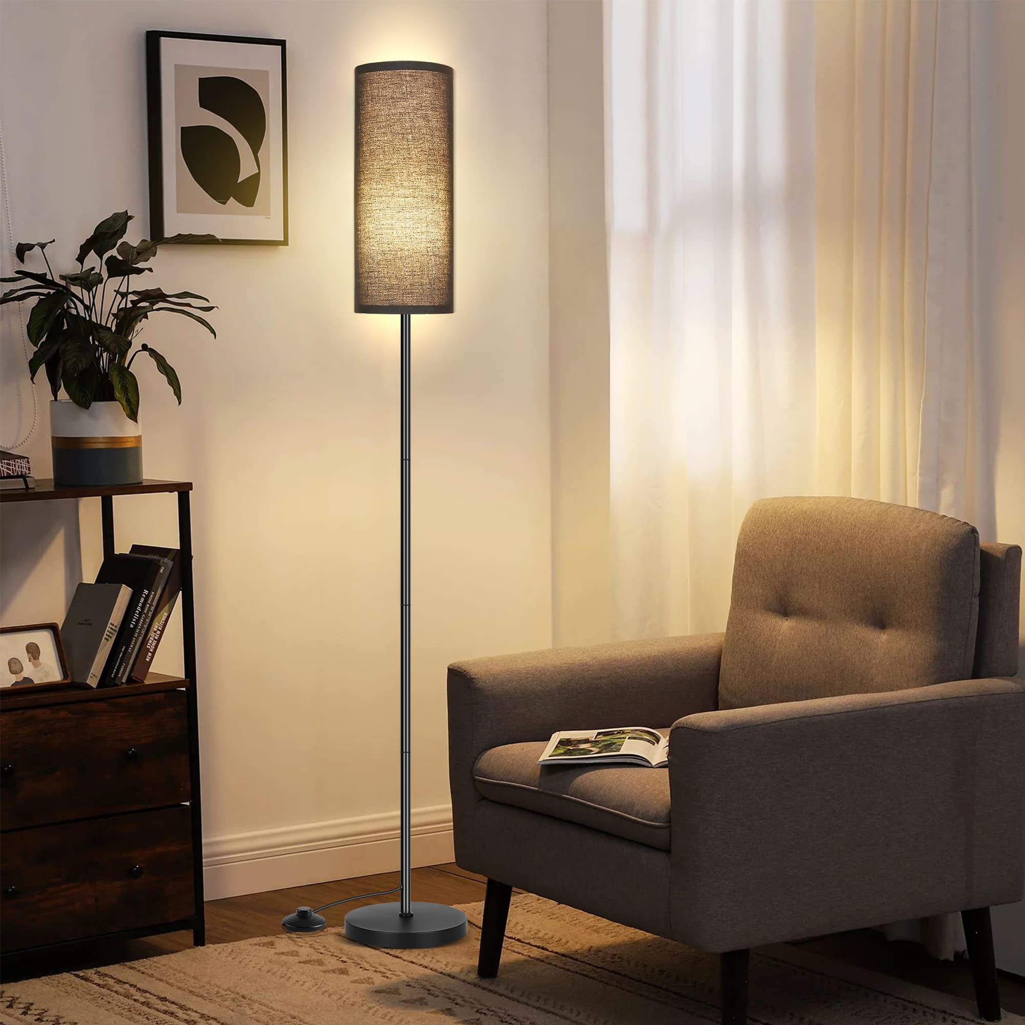 PARTPHONER Floor Lamp, Modern Metal Standing Lamp with Foot Switch, Black, Model ZYTFL for Living Room, Bedroom, Office