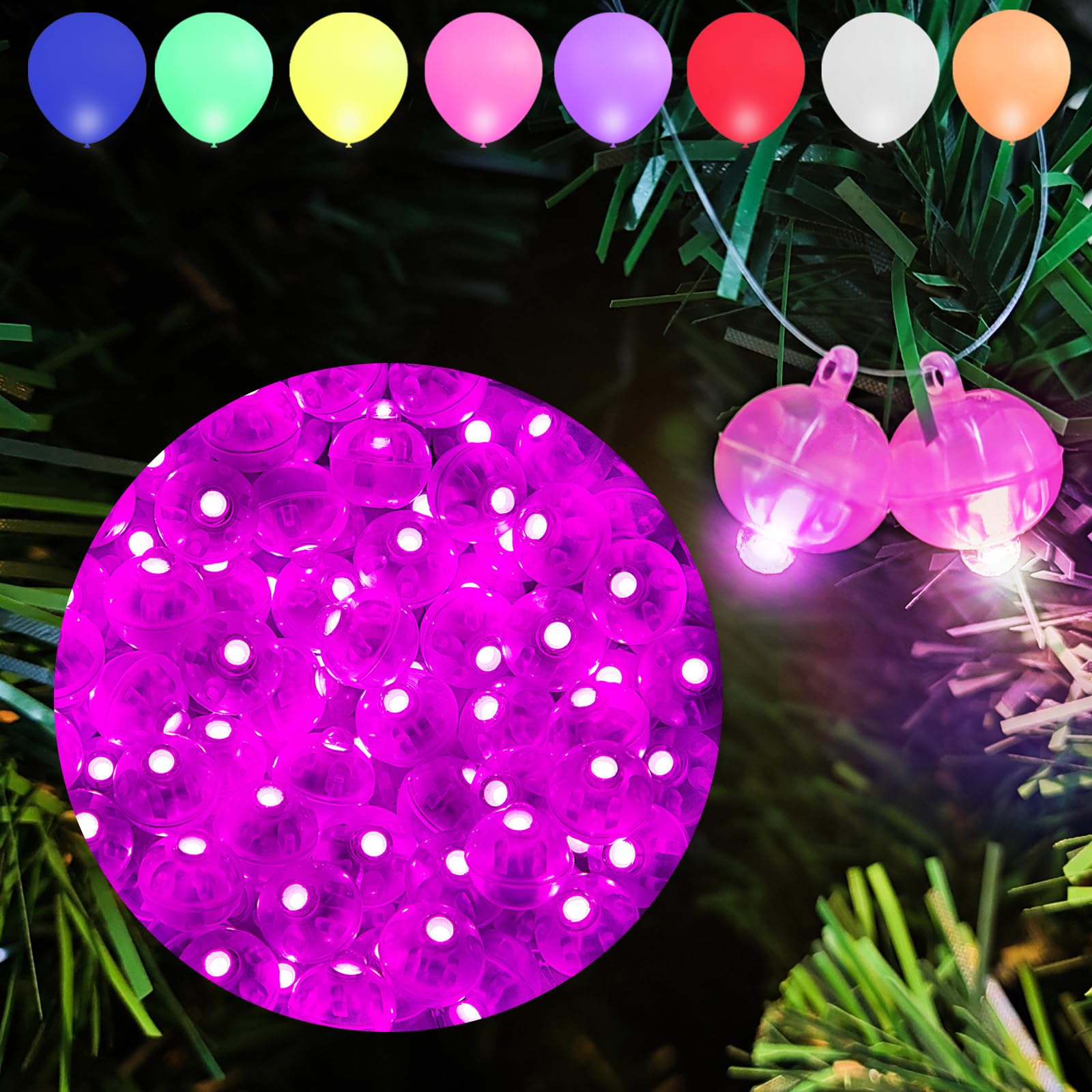 Aogist Pink Mini Lights with Hook, Battery Powered, Waterproof LED, C-50 Model, 100pcs for Balloon Lanterns and Party Decor