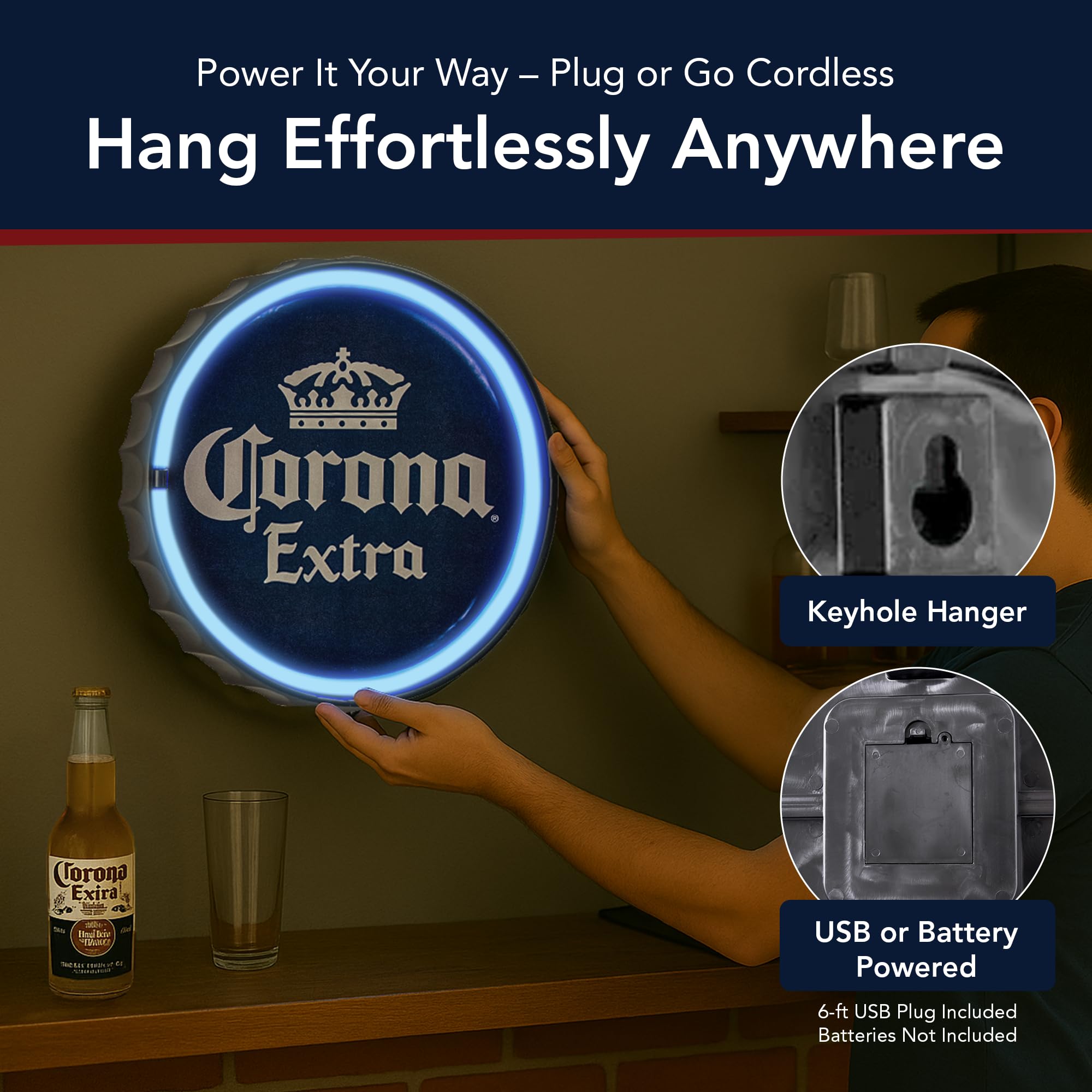 American Art Decor LED Neon Rope Sign - Battery & USB Powered - 12in - Plastic - Corona Extra