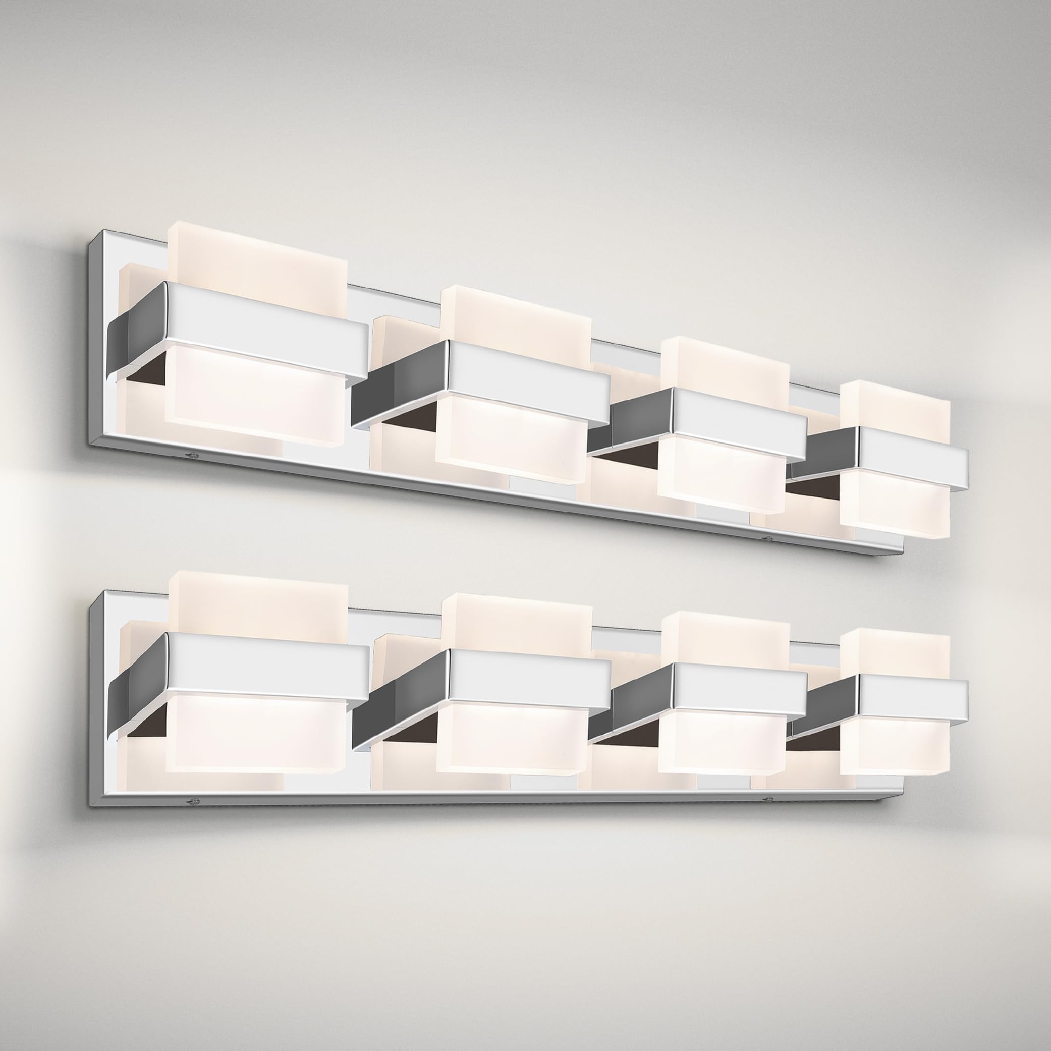 ASD LED Bathroom Vanity Light Fixture, 4-Light, Dimmable, 2700-6000K, Chrome, 2 Pack, Model A-LVF26M-4D23CH