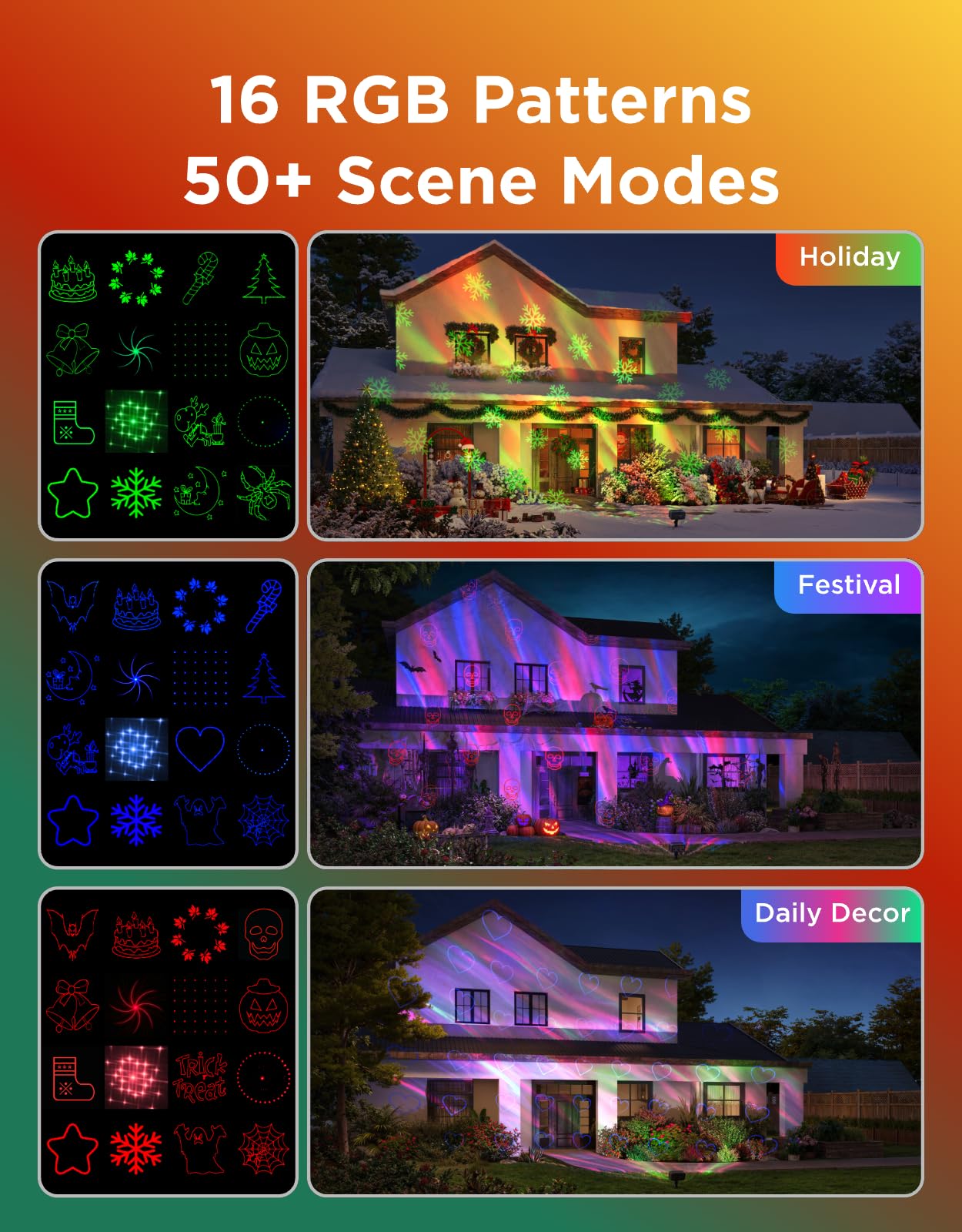 Govee Outdoor Projector Light, Aurora Star Projector, 16 RGB Patterns, IP65 Waterproof, Alexa & Google Compatible, Model H7073, Black