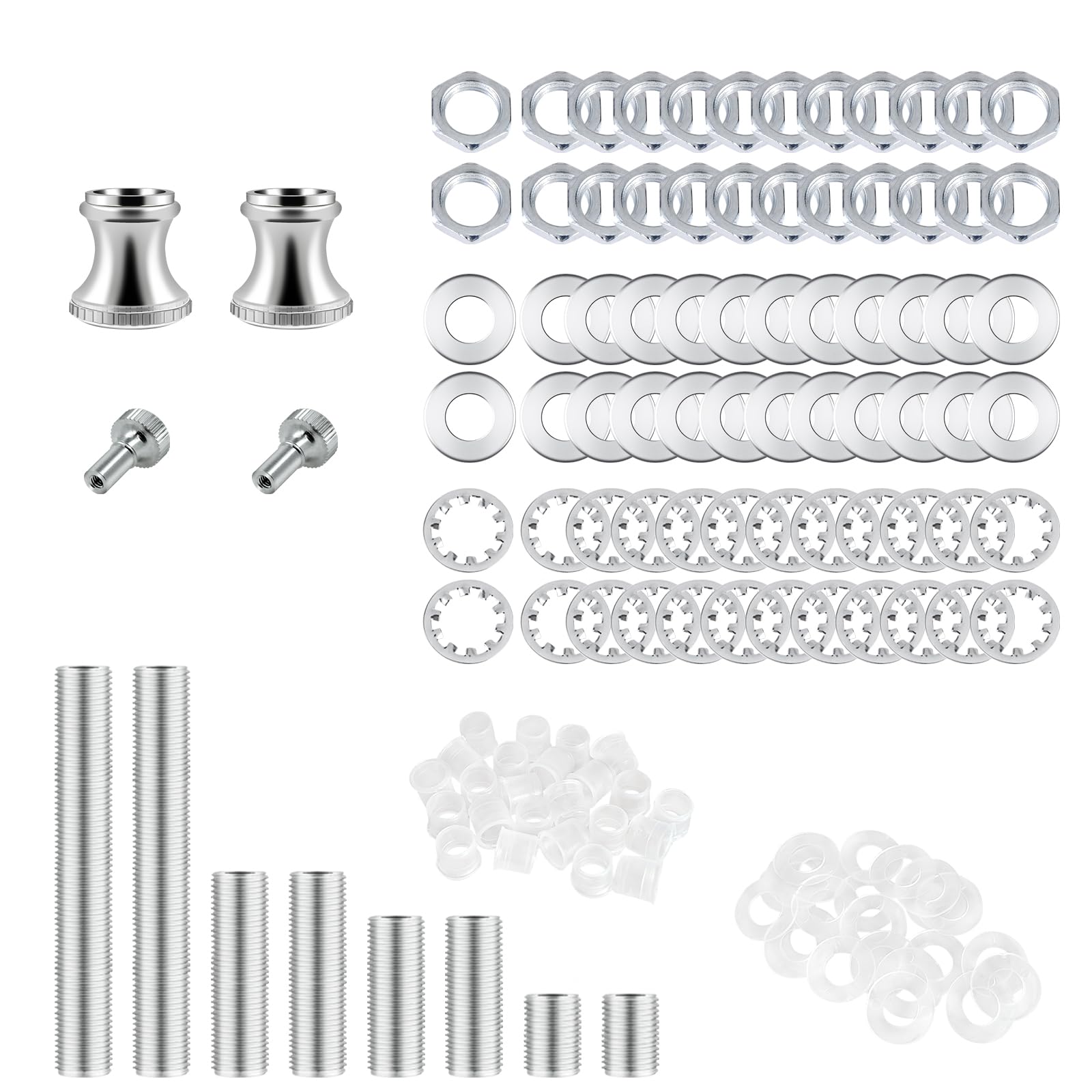 GooChan Lamp Repair Hardware Assortment Kit, Metal, Silver Color, Includes Nipples, Couplers, Switch Knobs, Washers & Nuts