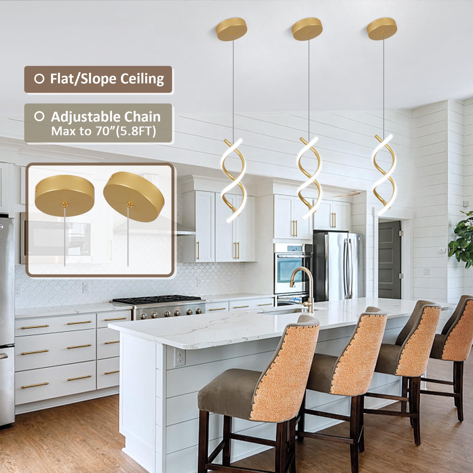 Canoe Led Pendant Light Fixtures, Gold Modern Led Pendant Light, Adjustable Height Kitchen Hanging Light Fixture Modern Island L