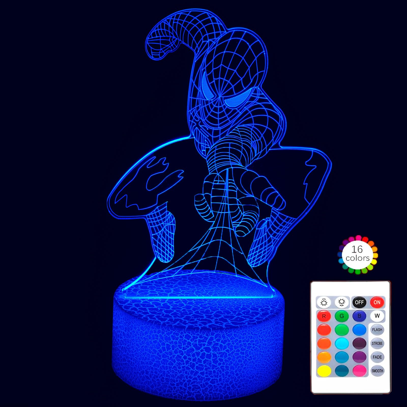 SEMMGO 3D Night Light Illusion Lamp for Kids, Remote Control, Dimmable, 16 Colors, Model ZizuXiia001, Acrylic, Superhero Design