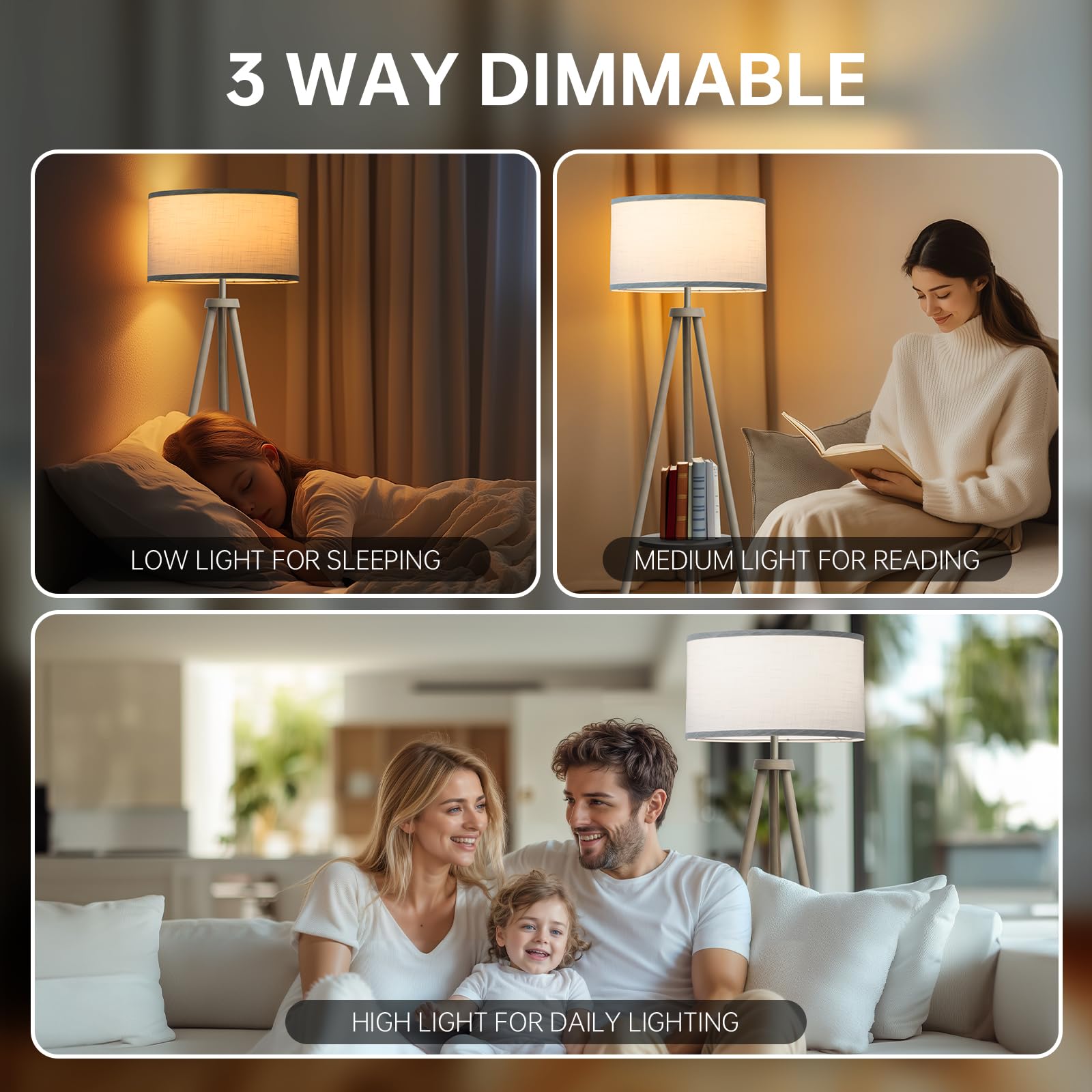 Eoeyyoyb Efl Floor Lamps For Living Room, Modern Standing Lamp With Shelf, 3 Color Temperature Led Bulb Tall Lamps With Foot Swi