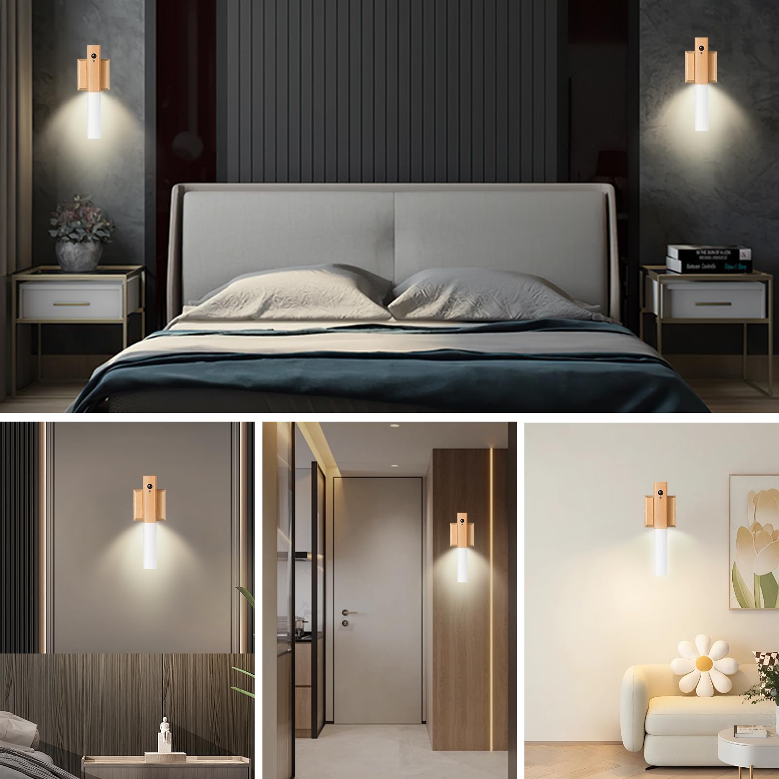 Bcmsda Rechargeable Wall Sconce Set of 2, LED Motion Sensor Light-Colored, Magnetic, Portable Wireless, Model 005-QS