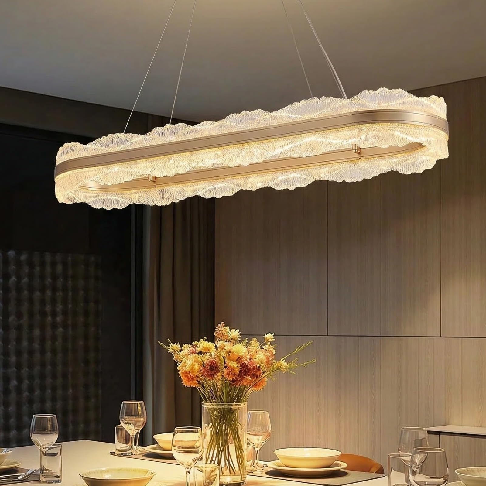 Gold Chandelier 31.5 Modern Ring Chandelier  Dimmable LED Chandeliers with Remote  Round Chandeliers Adjustable Hanging Lights Elegant Ceiling Pendant Lighting Fixtures for Dining Room Living Room