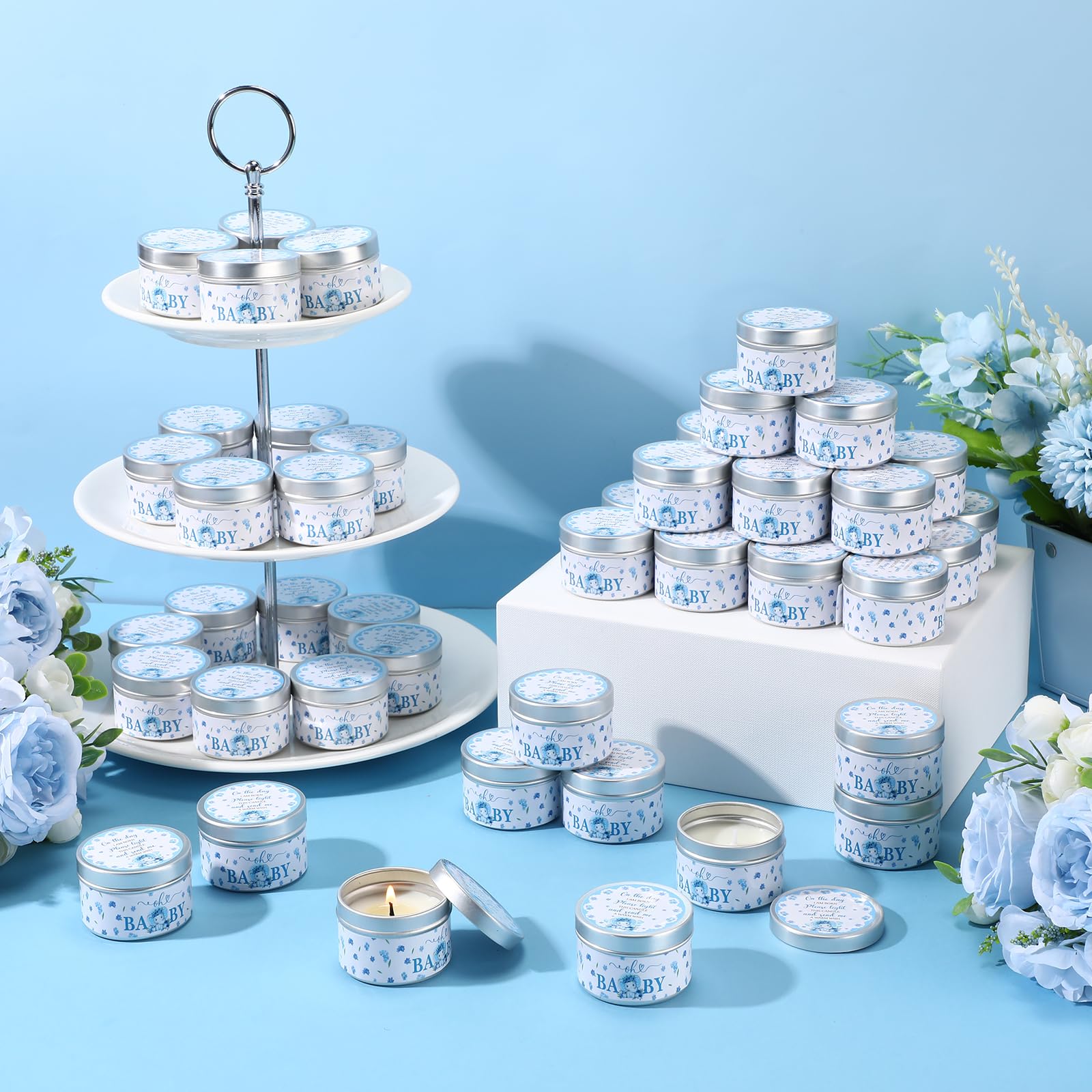 Threlaco 50 Pcs Baby Shower Party Favors Candles Lavender Scented Gender Reveal Gifts Bulk Candles for Favors Baby Shower Rustic