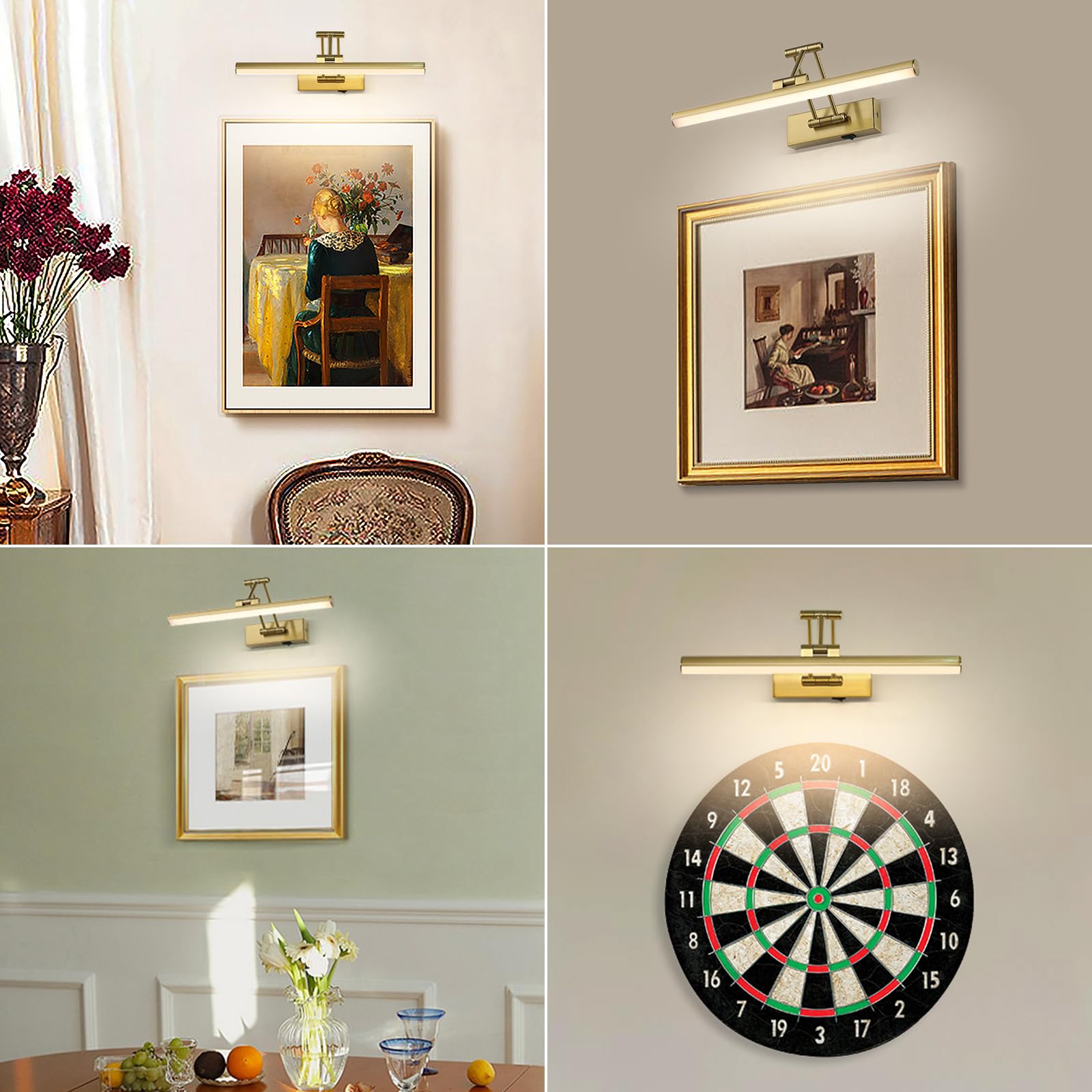 Joossnwell Wireless Picture Light - 15.74" Battery Operated Brass LED Art Light with Remote, Dimmable, Rechargeable for Gallery and Library