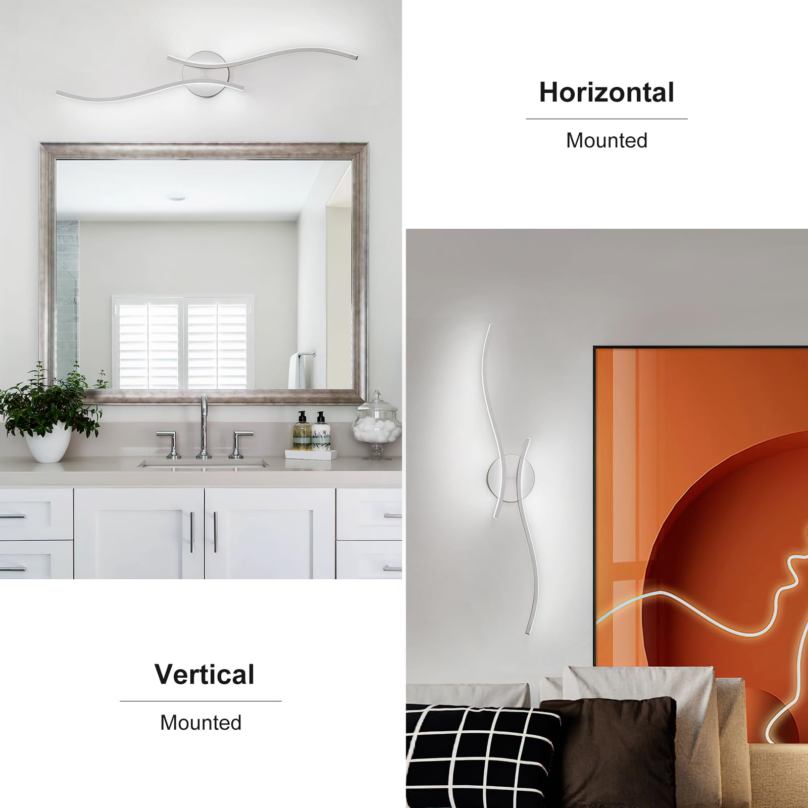 Huoku Modern Bathroom Vanity Light  32Inch Dimmable Brushed Nickel Bathroom Lighting Fixtures Over Mirror  23W Aluminum Wall Light For Living Room 6000K White Light