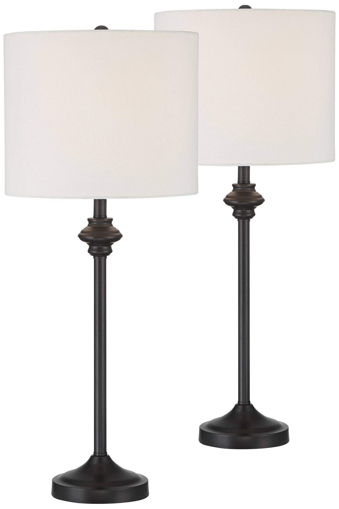 360 Lighting Lynn 26'' Tall Skinny Buffet Modern Table Lamps Set Of 2 Black Metal Fabric White Shade Living Room Bedroom Bedside