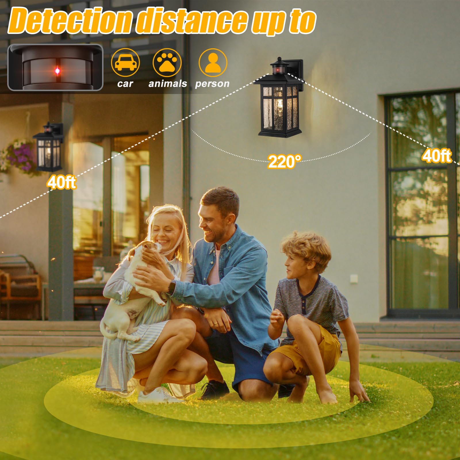 Brilvibera Motion Sensor Outdoor Wall Lights 2-Pack - Black Waterproof Dusk to Dawn Fixtures with E26 Sockets