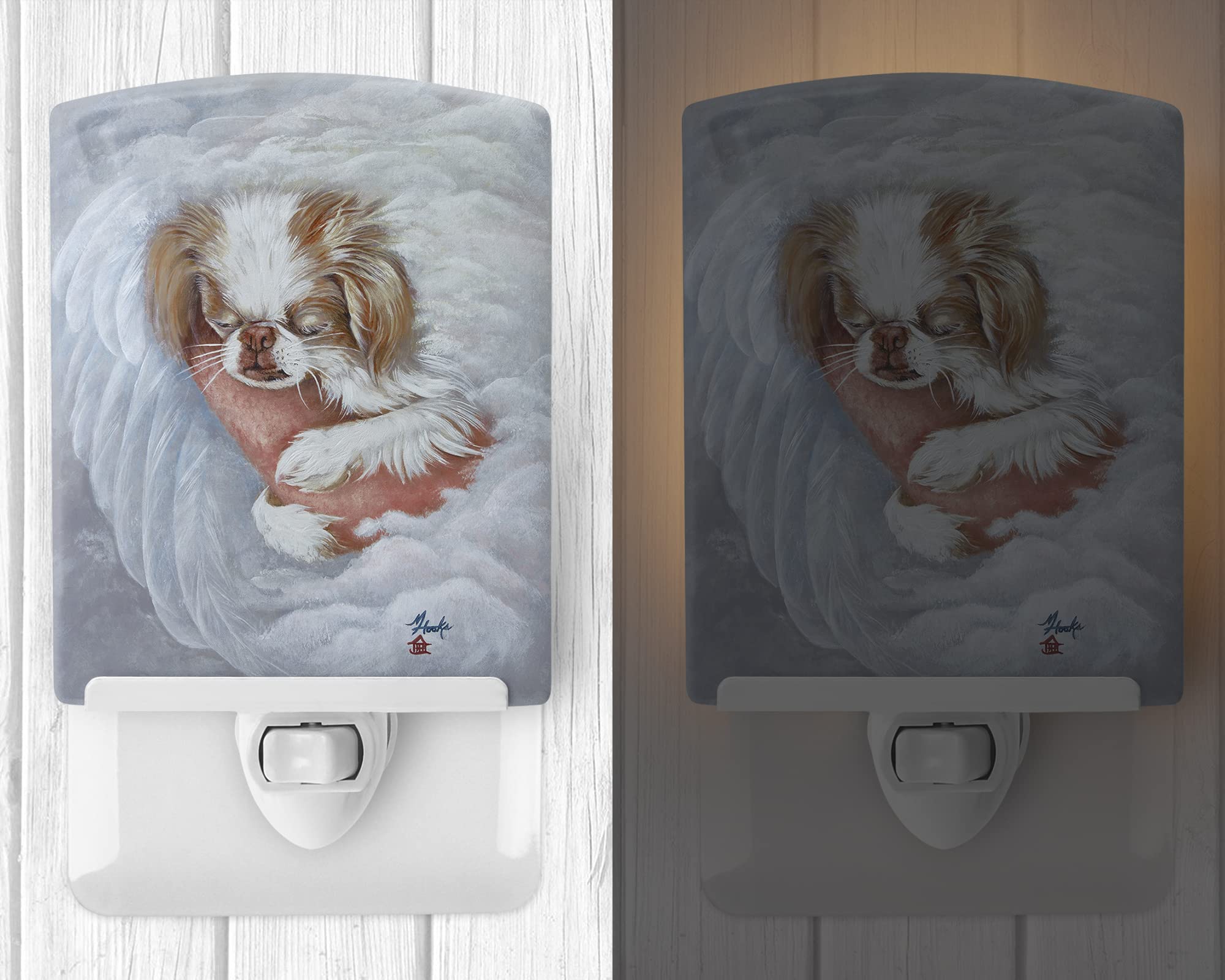 Caroline'S Treasures Mh1037Cnl Japanese Chin In An Angels Arms Ceramic Night Light Compact, Ul-Certified, Ideal For Bedroom, Bathroom, Nursery, Hallway, Kitchen, 6X4X3, Multicolor