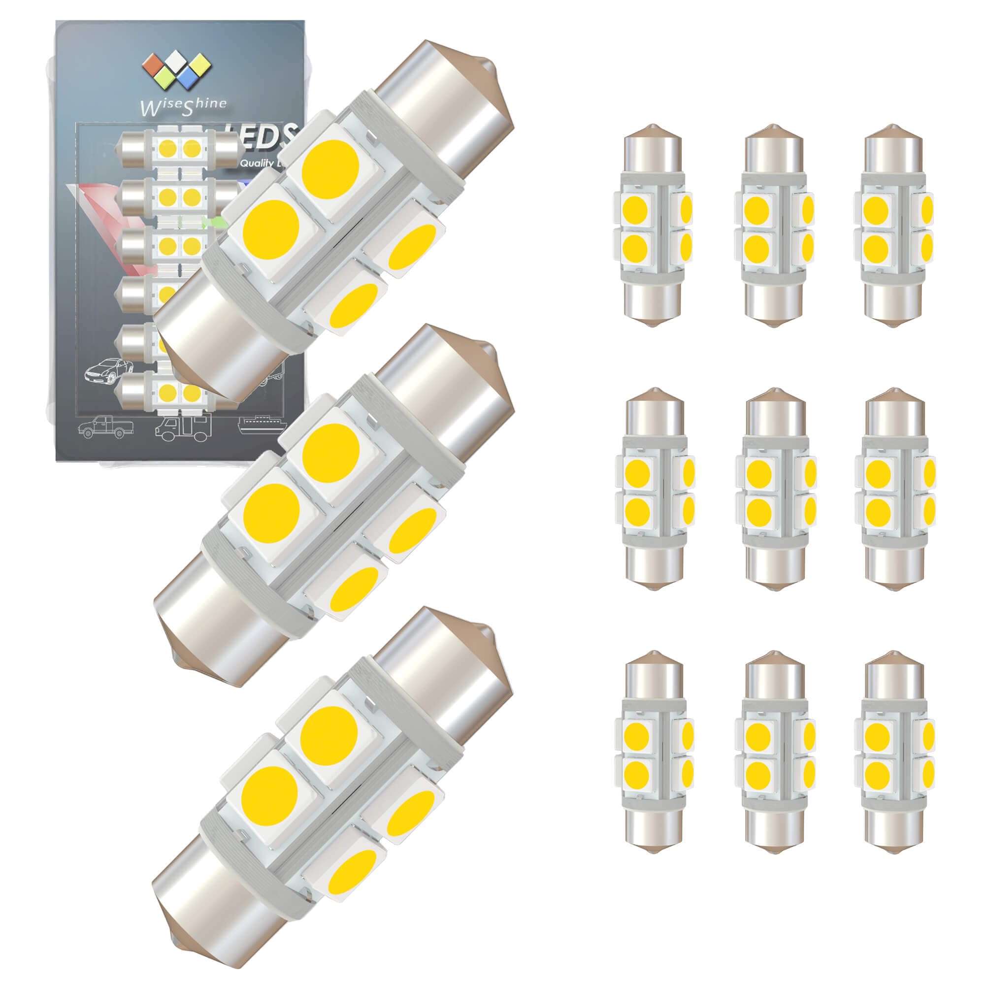 Wiseshine DC 12V 38mm 6418 Led Bulb Natural White 6411 C5W DE3425 LED Festoon Bulb for Automotive Interior Reading Map Glove box